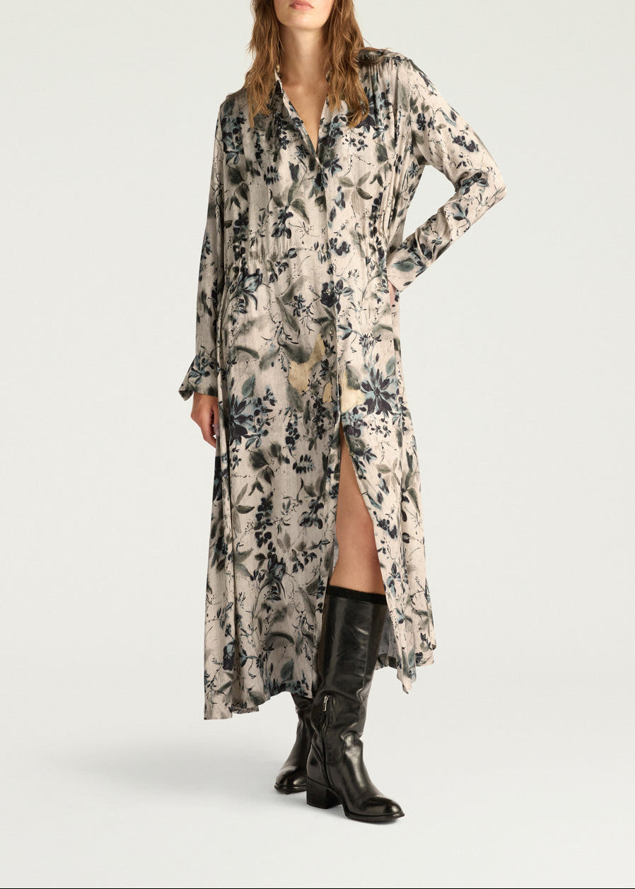 FW25-252MMODR041-252MO03B VESTITO NATALIE IN VISCOSA JAQUARD STAMPATA - MULTICOLOR VERDE