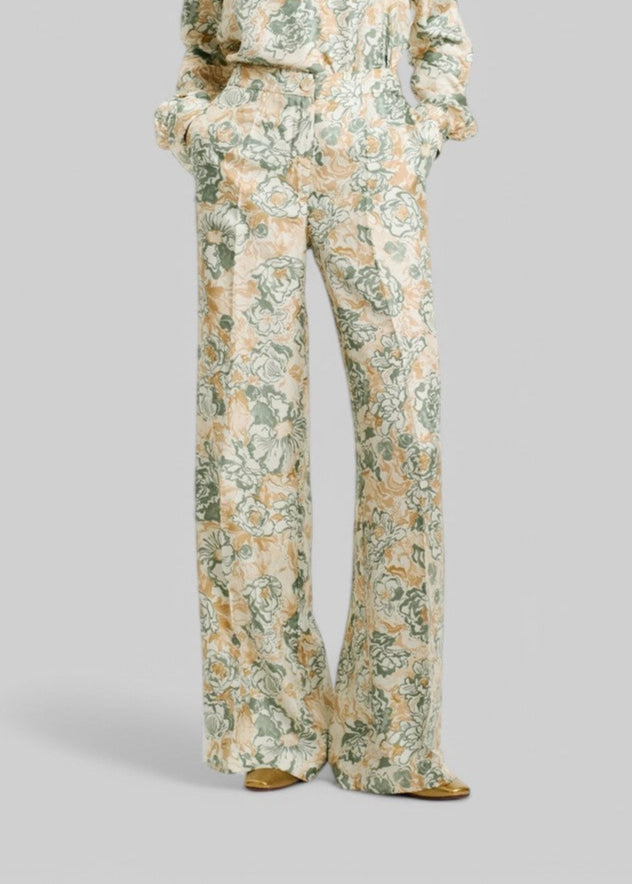 255MMOPA025 PANTALONI CANDEO IN TWILL DI SETA STAMPATA - TABACCO/ACQUA MARINA