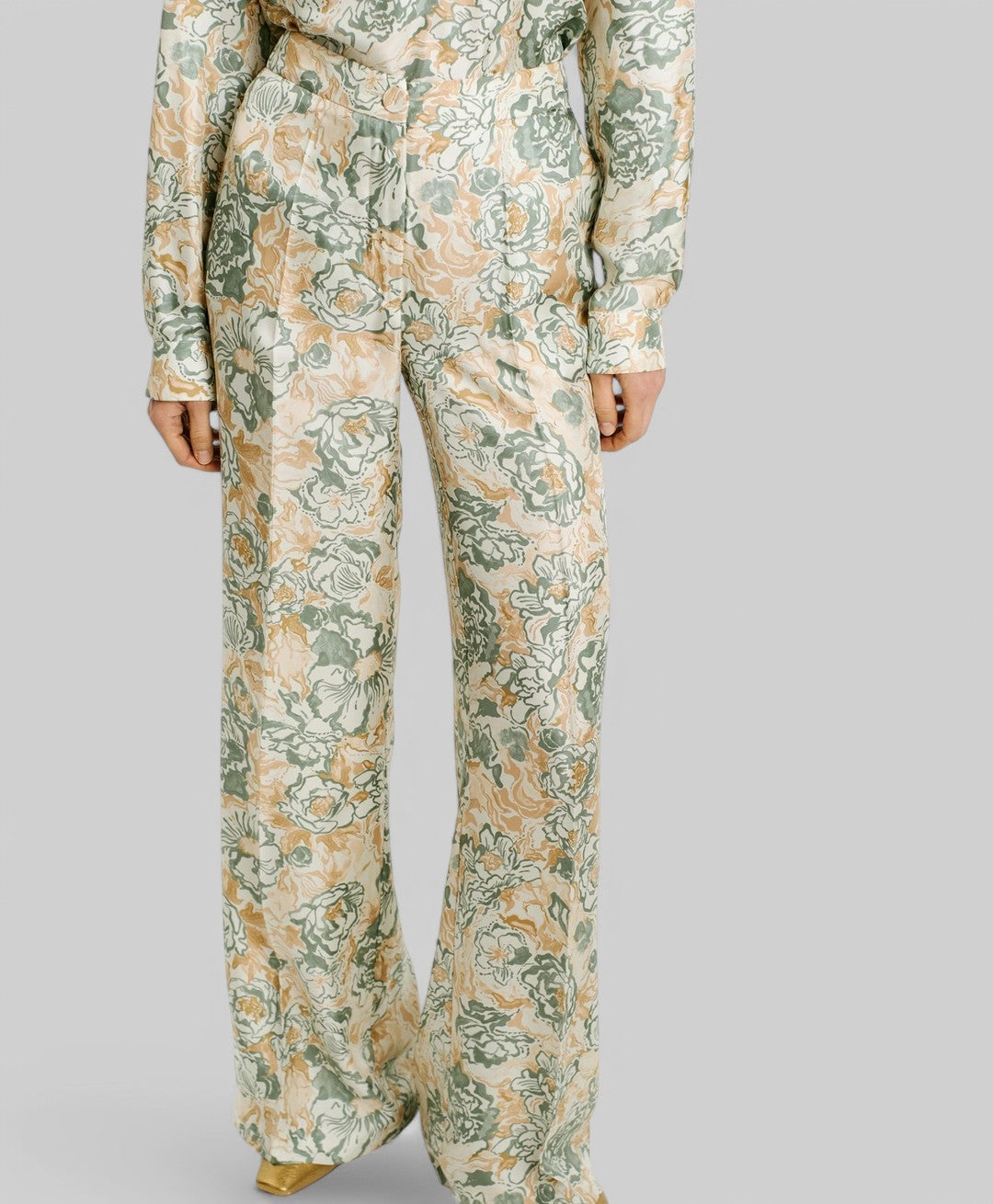 255MMOPA025 PANTALONI CANDEO IN TWILL DI SETA STAMPATA - TABACCO/ACQUA MARINA