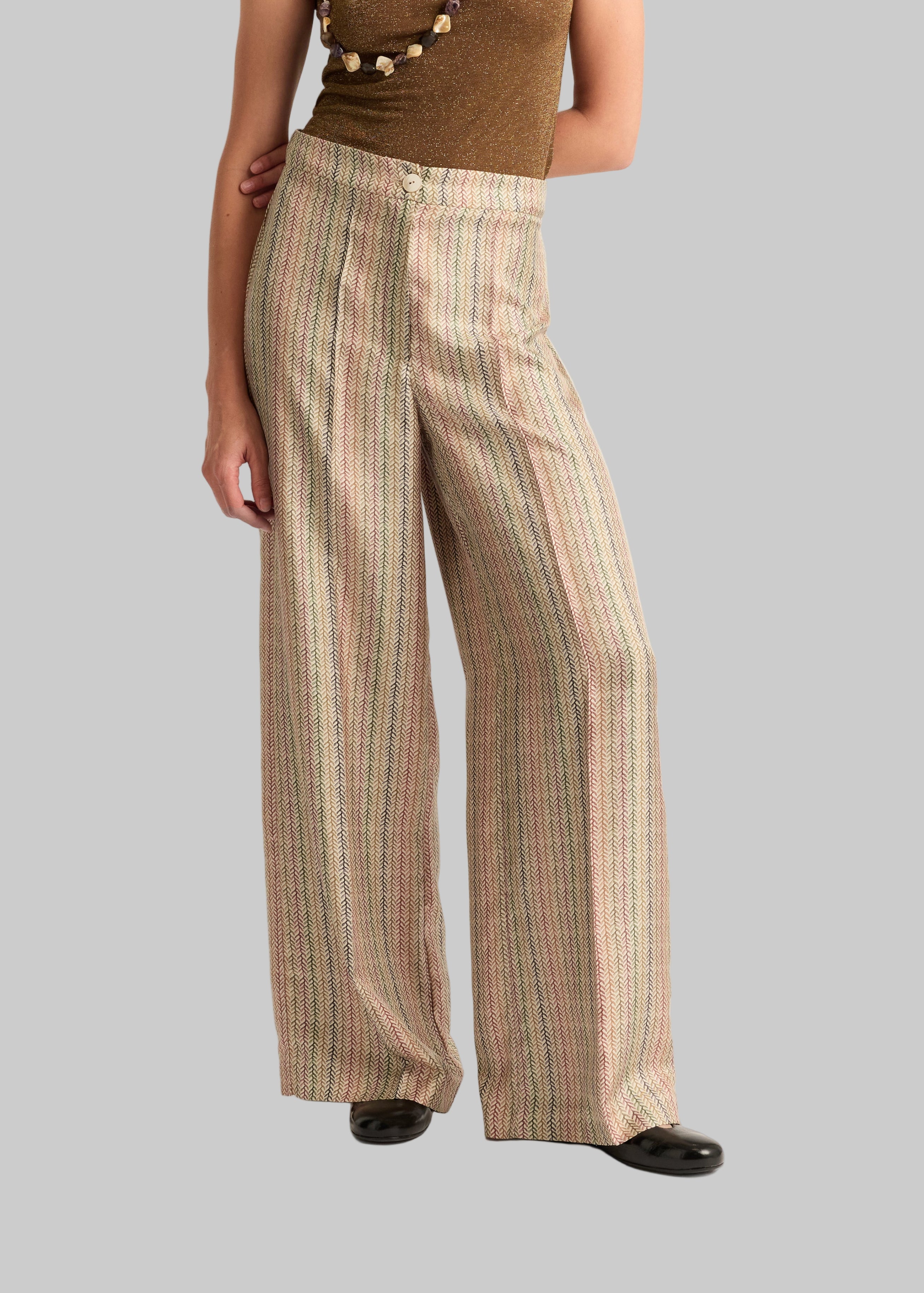 FW25-256MMOPA004_256MO01 PANTALONI COCOS IN TWILL DI SETA STAMPATO - MULTICOLOR BEIGE
