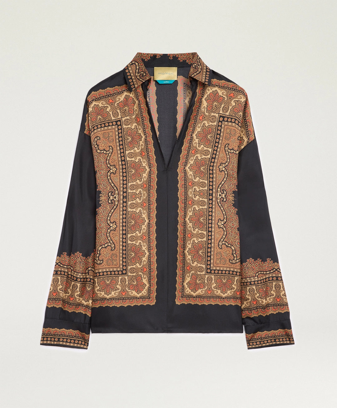 MOBL016-26202MO-9905 BLUSA EIKI IN TWILL DI SETA STAMPATA PIAZZATA - MULTICOLOR NERO