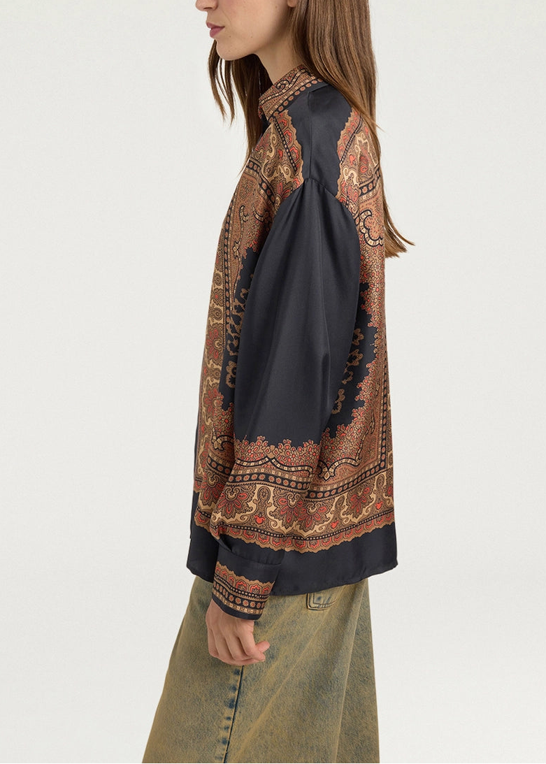 MOBL016-26202MO-9905 BLUSA EIKI IN TWILL DI SETA STAMPATA PIAZZATA - MULTICOLOR NERO