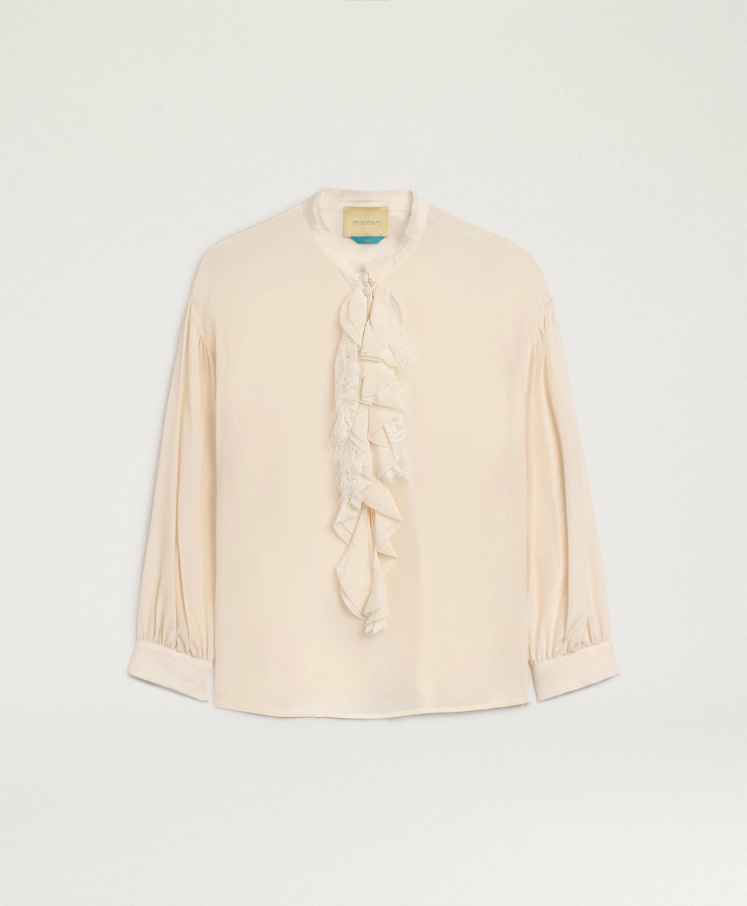 MOBL019-26214MO-0040 BLUSA NELIA IN CREPE DE CHINE DI SETA CON PIZZO - PANNA