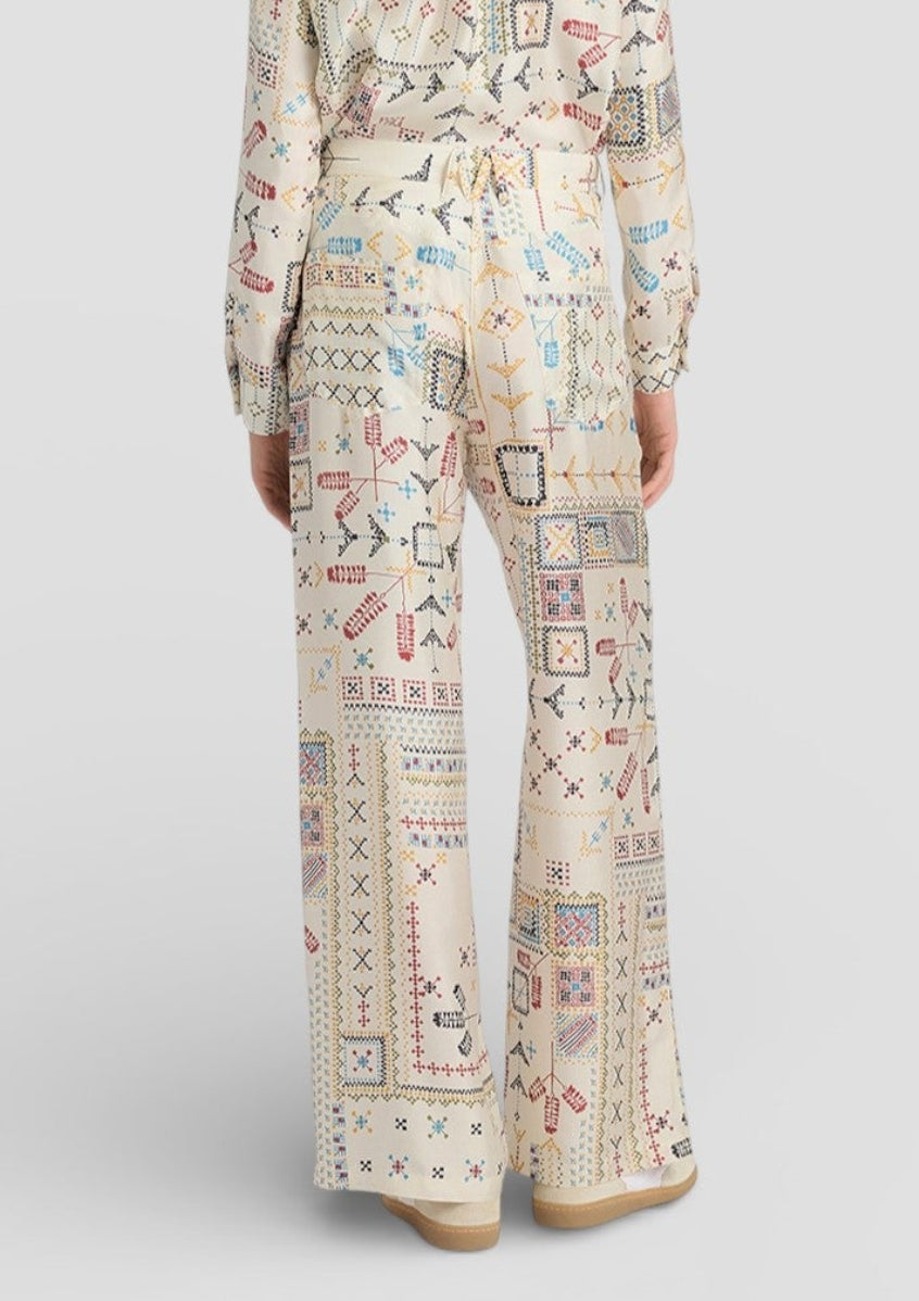 SS26-265MMOPA001_265MO01 PANTALONI ORTIZ IN TWILL DI SETA STAMPATO - MULTICOLOR PANNA