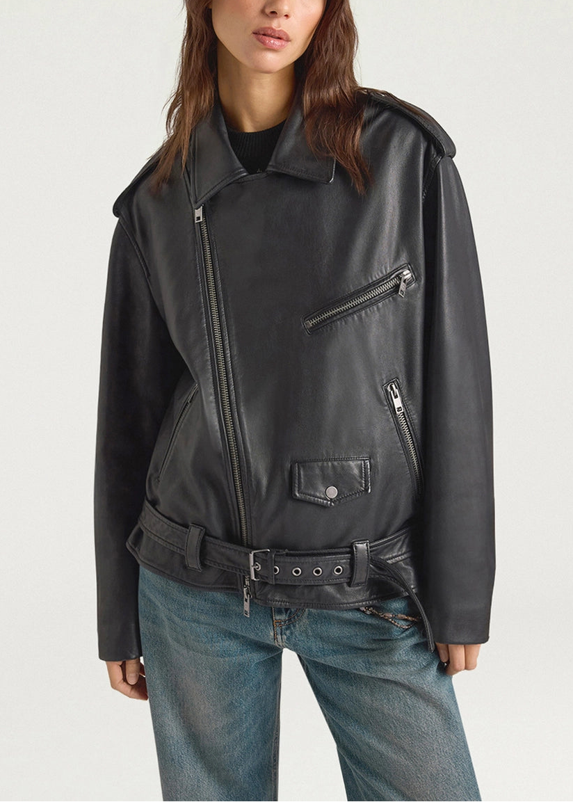 MOCO003-26646MO-0990 GIACCA CHIODO BIKER LOND IN MORBITA PELLE DI AGNELLO - NERO