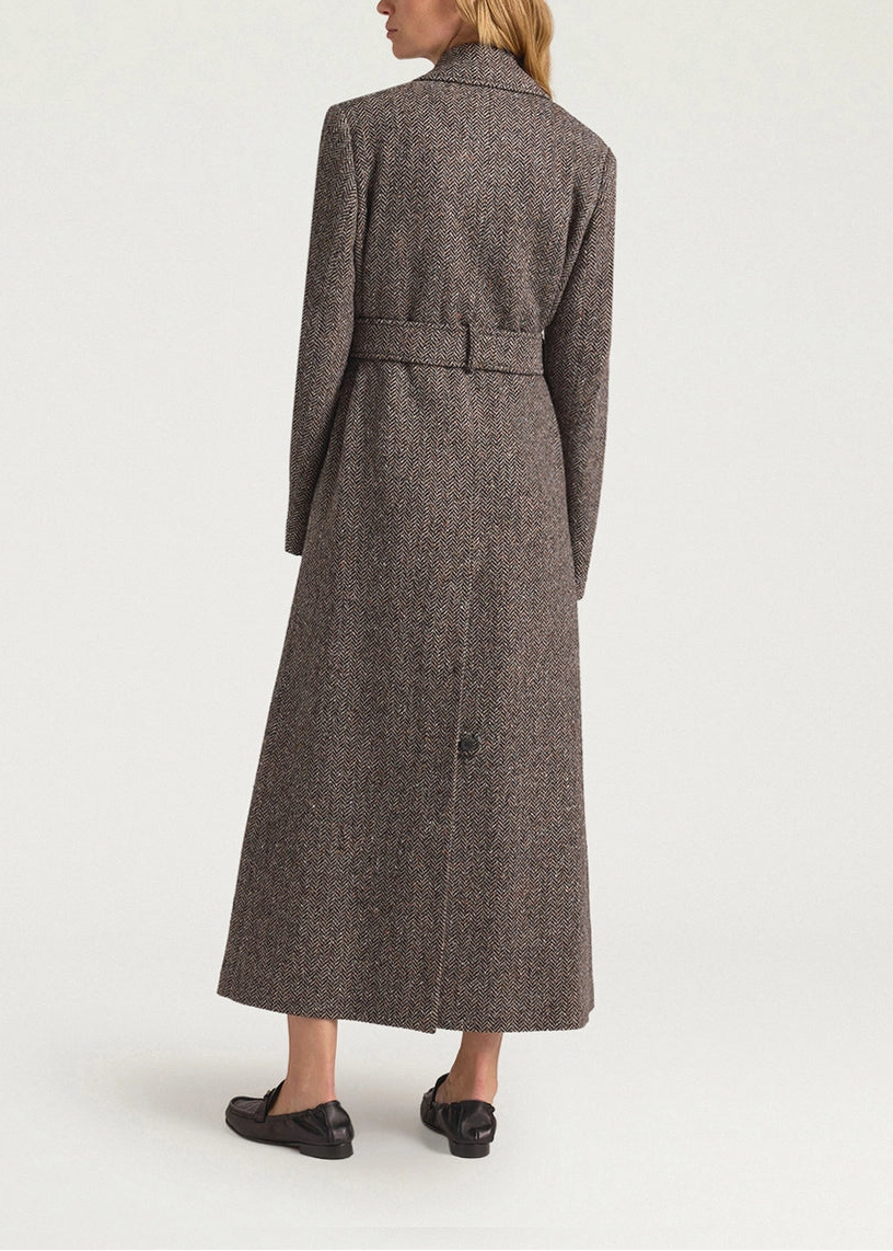 MOCO009-26650MO-9136 CAPPOTTO LUNGO DOPPIOPETTO ELIN IN PANNO SPINATO DI LANA MISTO SETA - NERO/SABBIA