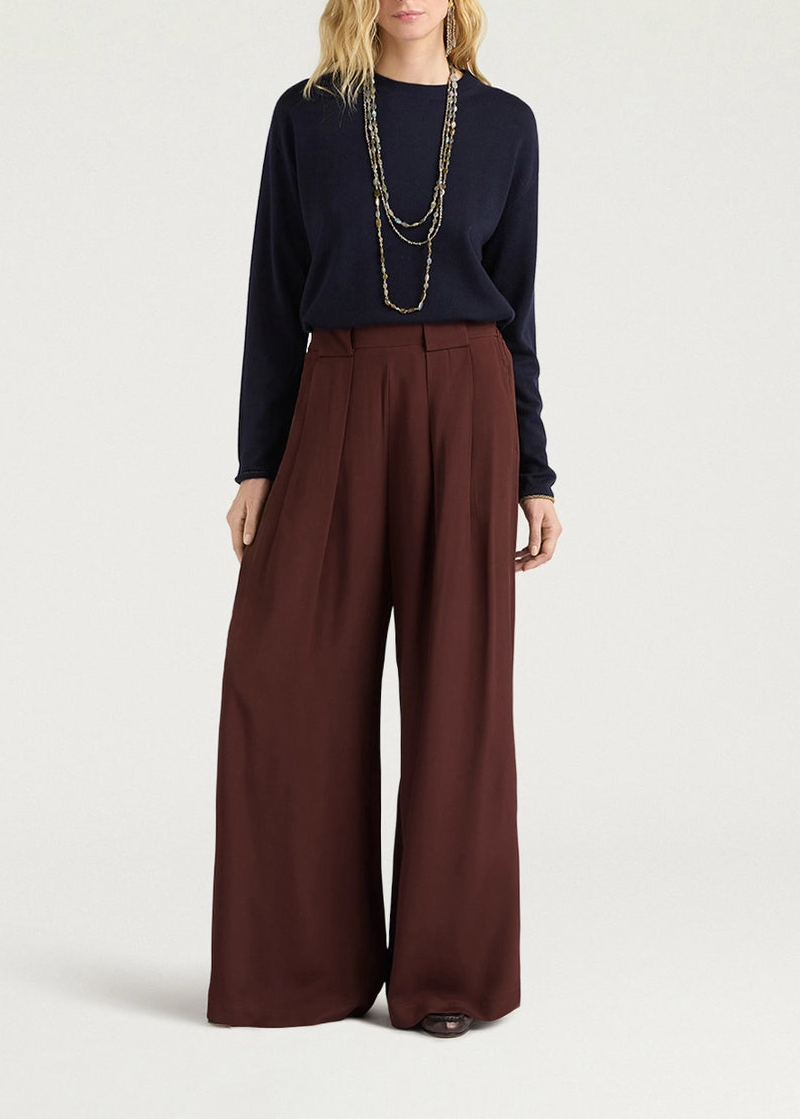 MOPA019-26613MO-0665 PANTALONE ASPEN IN ACETATO SETA UNITO CARRY-OVER - CIOCCOLATO