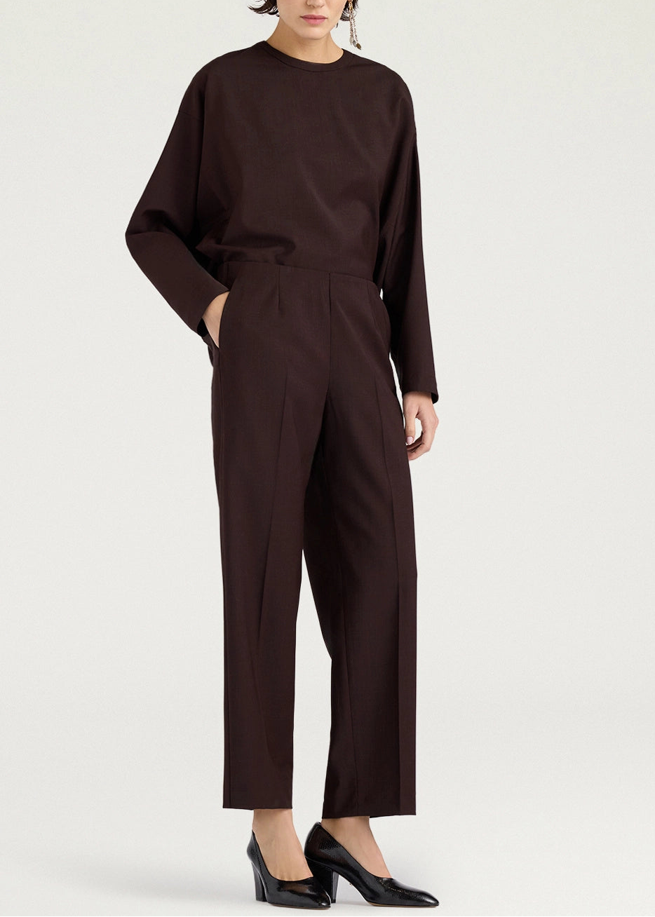 MOPA058-26622MO-0613 PANTALONE OFFICE LOU IN TESSUTO FRESCO DI LANA STRETCH - MOGANO