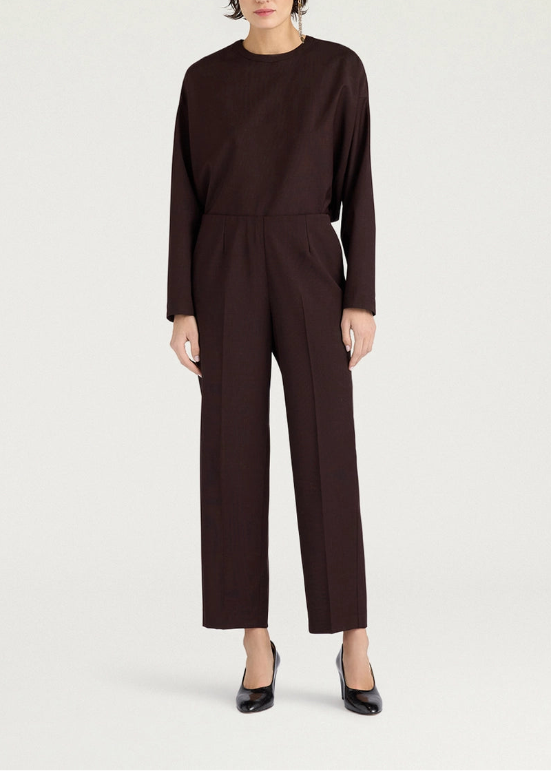 MOPA058-26622MO-0613 PANTALONE OFFICE LOU IN TESSUTO FRESCO DI LANA STRETCH - MOGANO