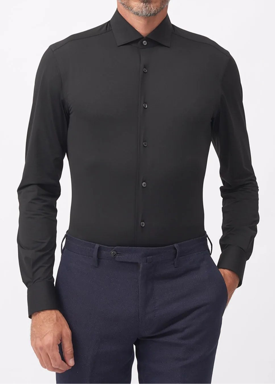 FW25-ACT558ML CAMICIA IN JRS UOMO. COLORE 004 NERO