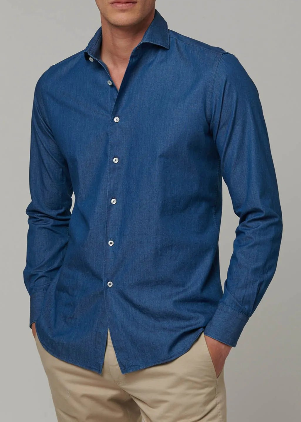 742ML CAMICIA COLLO FRANCESE TINTA UNITA TELA BLUE JEANS