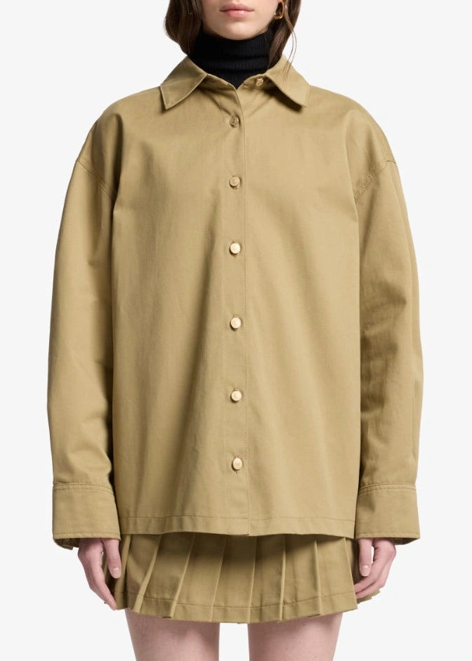 FW25-7UZ10F07 GIACCA PLEATED OVERSHIRT TWILL SAND STORM