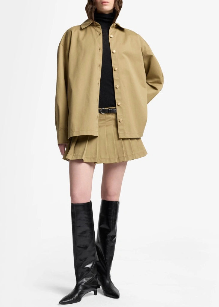 FW25-7UZ10F07 GIACCA PLEATED OVERSHIRT TWILL SAND STORM