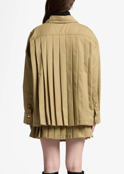 FW25-7UZ10F07 GIACCA PLEATED OVERSHIRT TWILL SAND STORM