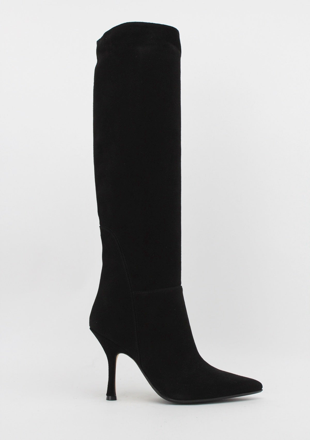 8014 Stivale Alto al Ginocchio in Camoscio Nero con Tacco Stiletto - Anna F.
