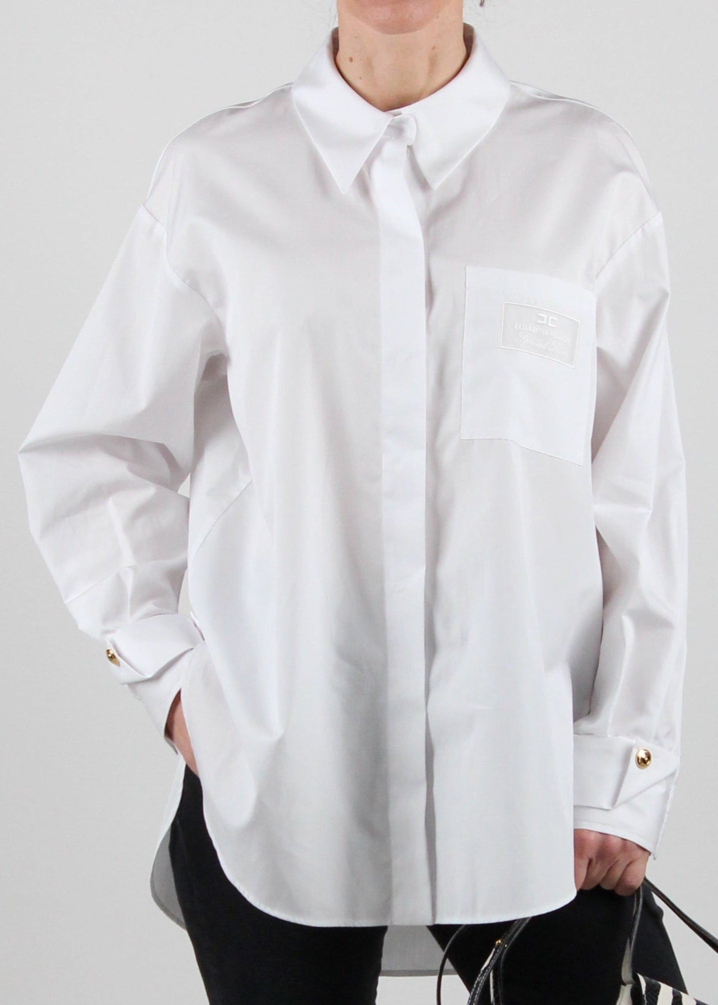 CA09251E2 CAMICIA IN POPELINE CON TASCHINO RICAMATO COL. BIANCO