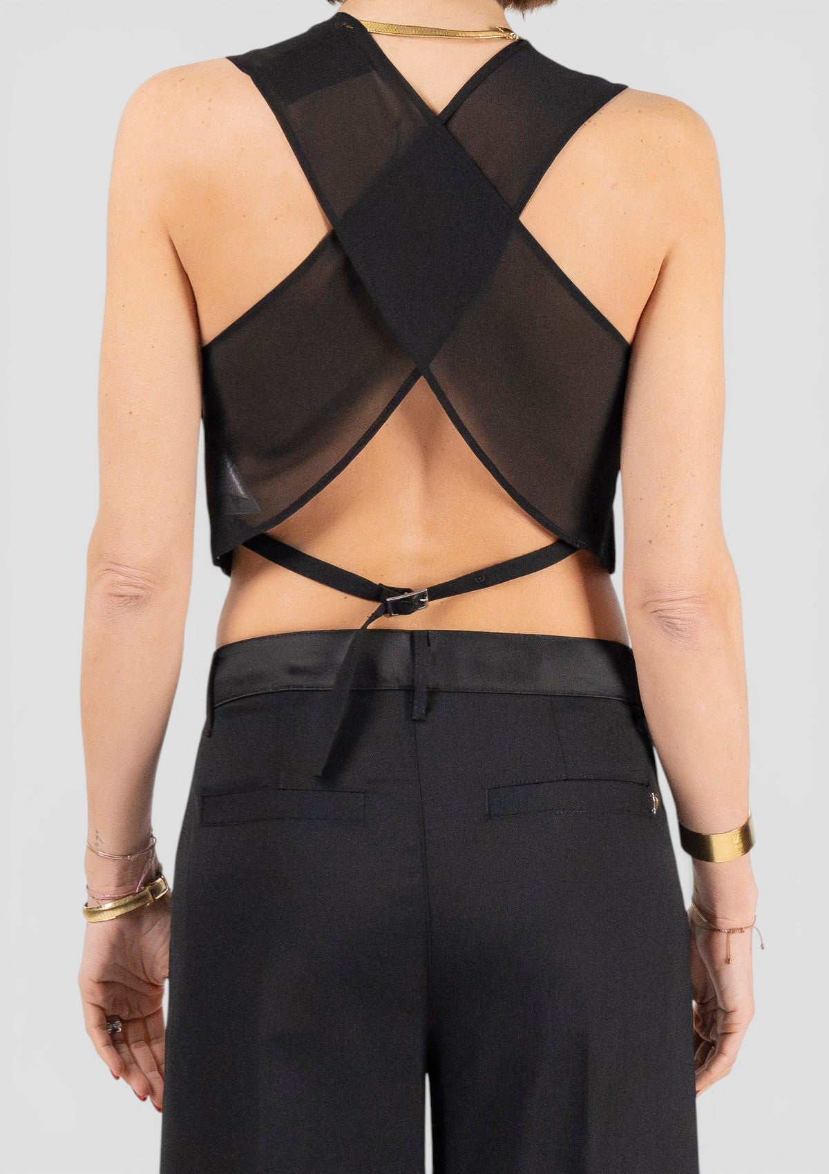 SS26-DJ763-WFH188D-XXXC-999 GILET SLIM IN GABARDINA MISTO LANA NERO