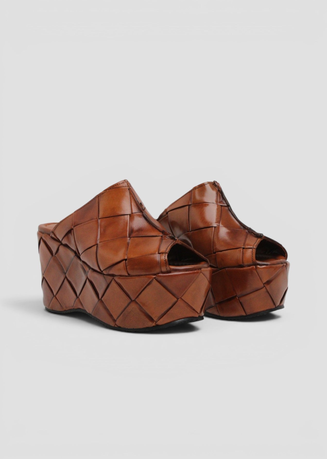 11909 ELISA SANDALO PLATFORM IN PELLE INTRECCIATA COLOR TOFFEE