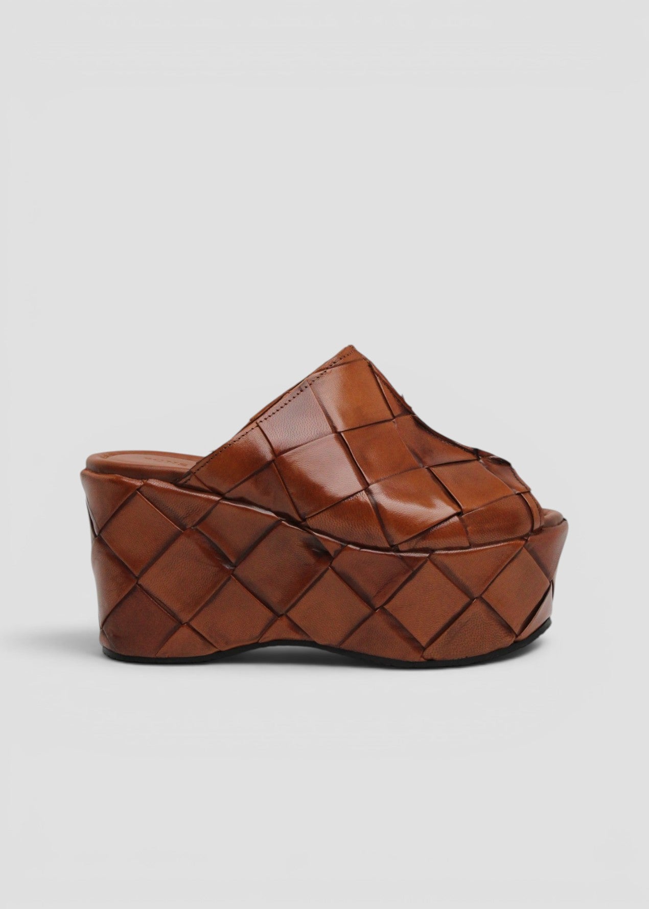 11909 ELISA SANDALO PLATFORM IN PELLE INTRECCIATA COLOR TOFFEE