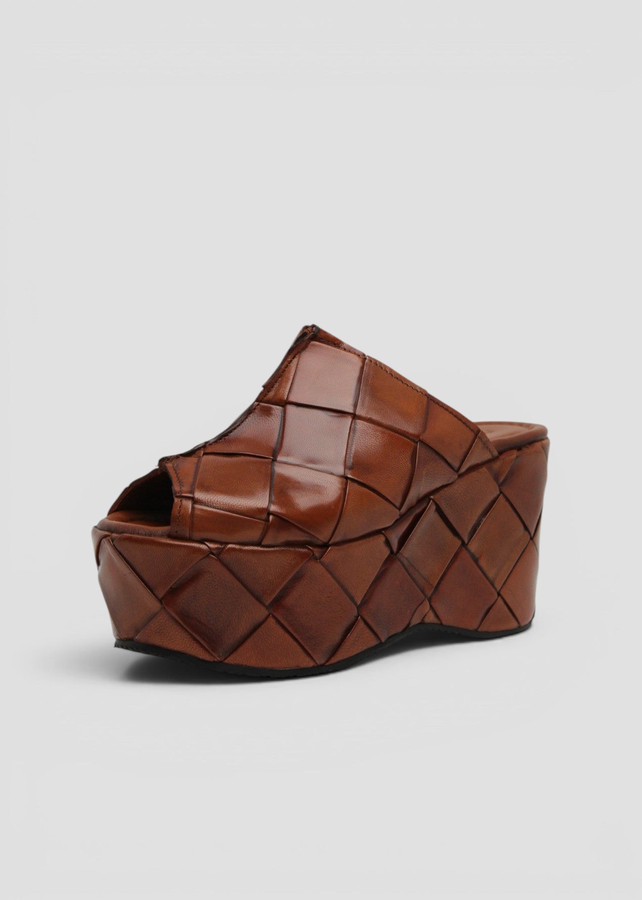 11909 ELISA SANDALO PLATFORM IN PELLE INTRECCIATA COLOR TOFFEE