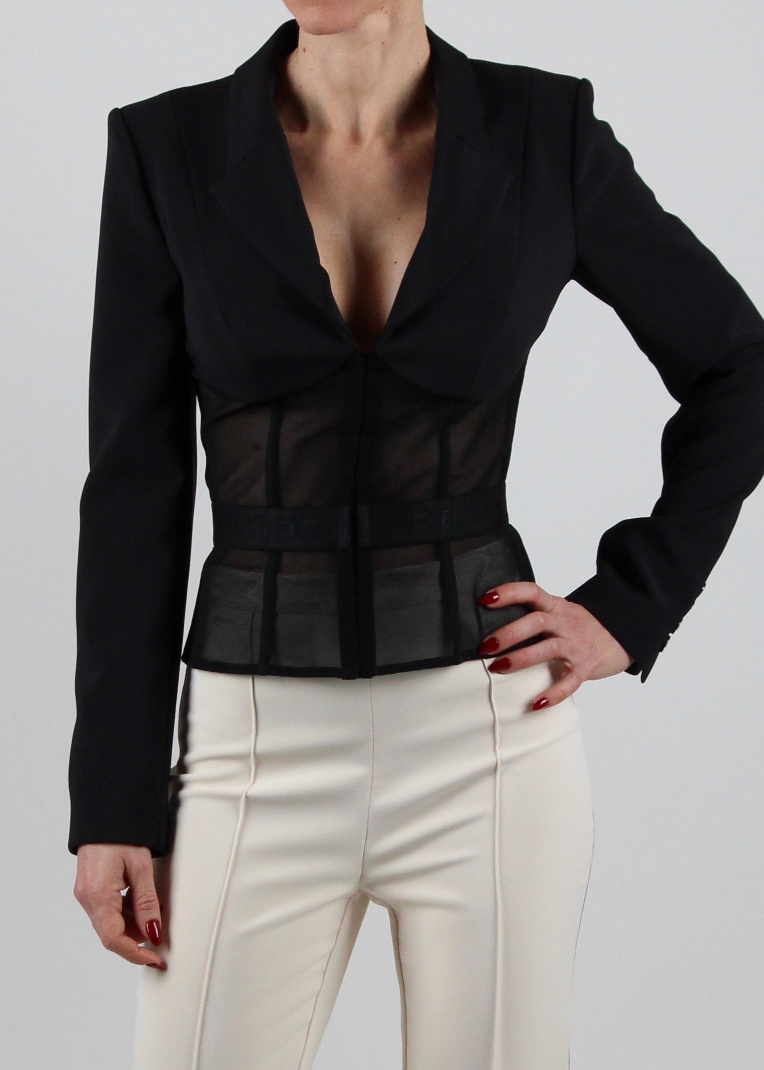 GI13151E2 GIACCA IN CRÊPE E TULLE COL. NERO