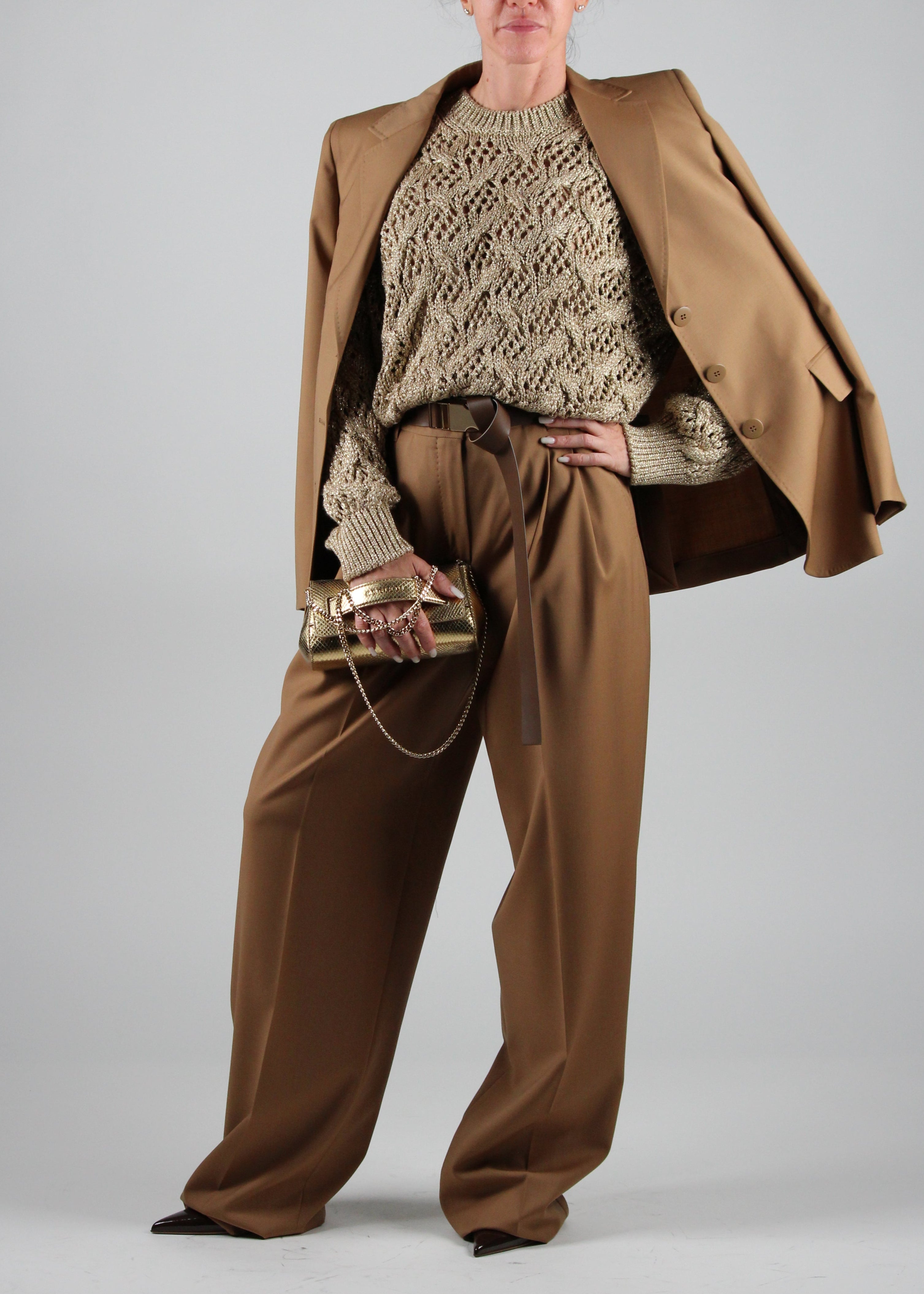FW25-2526366141-001 PILADE MAGLIA IN CORDONETTO A ROMBI ORO