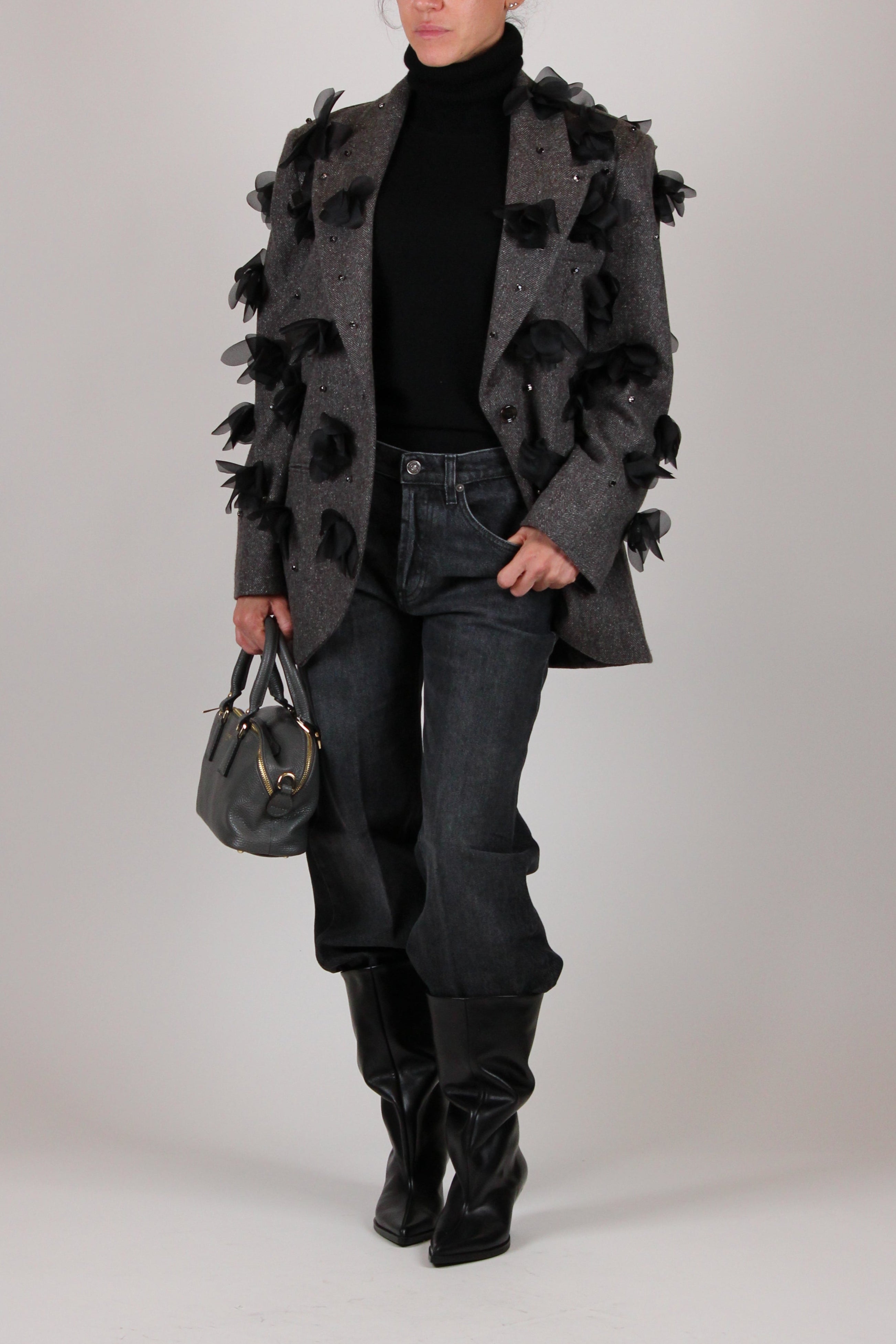 FW25-2523046058-001 SHOWSTOPP BLAZER CON FIORI E RICAMI - TESTA DI MORO