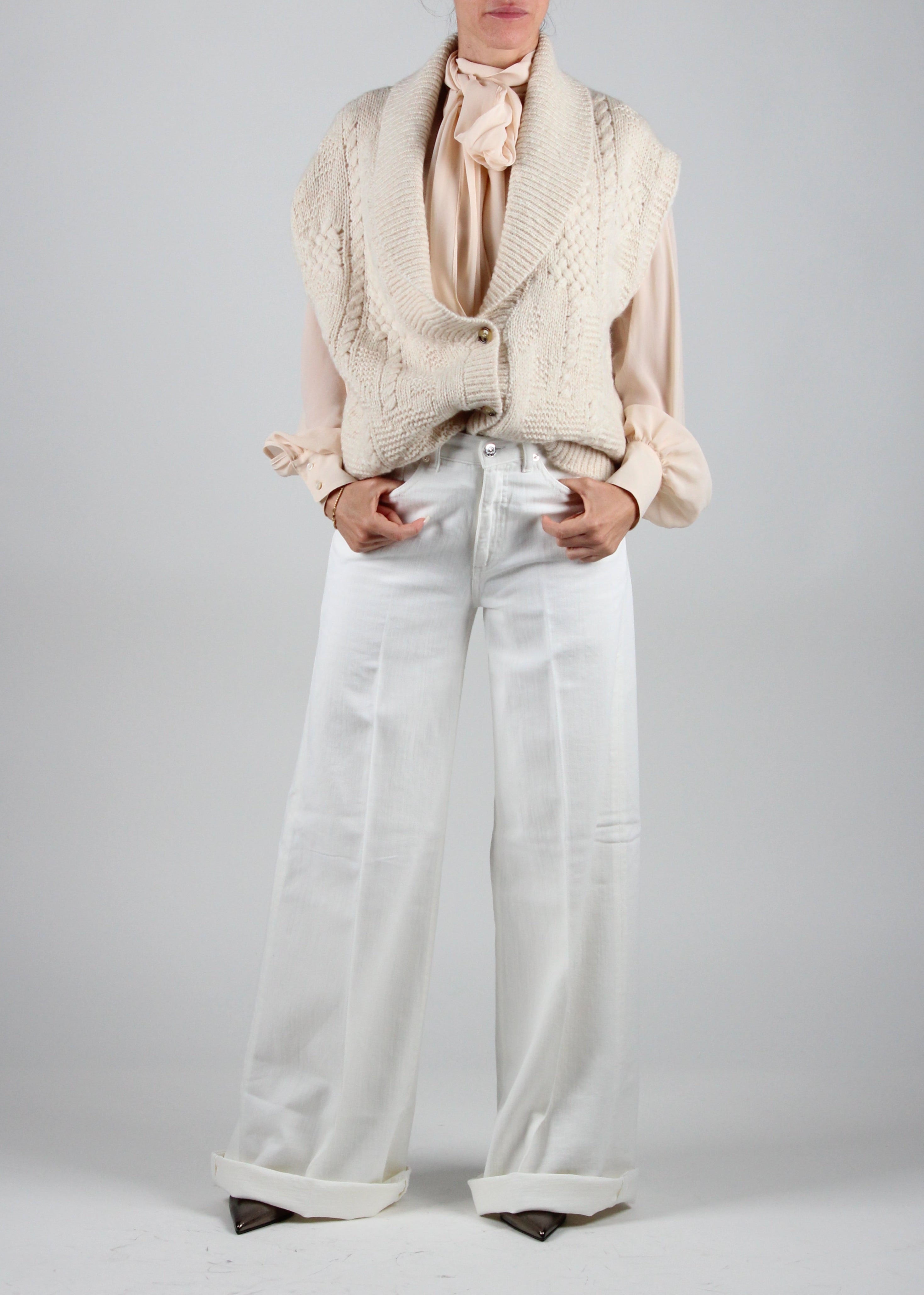 FW25-256MMOKN018_256MO36 CARDIGAN BRISTOL IN LANA/ALPACA MIX PUNTI - ECRU