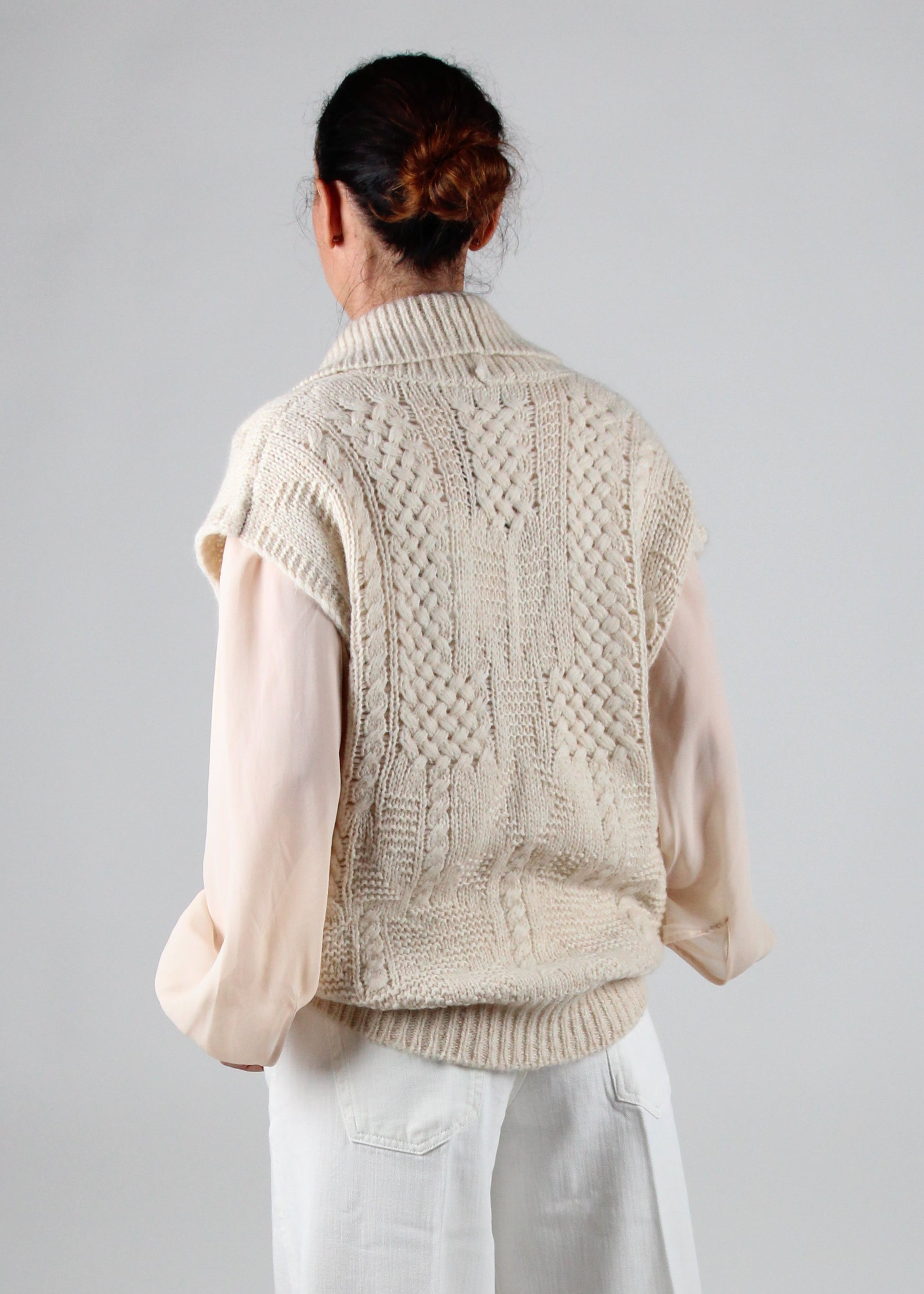 FW25-256MMOKN018_256MO36 CARDIGAN BRISTOL IN LANA/ALPACA MIX PUNTI - ECRU