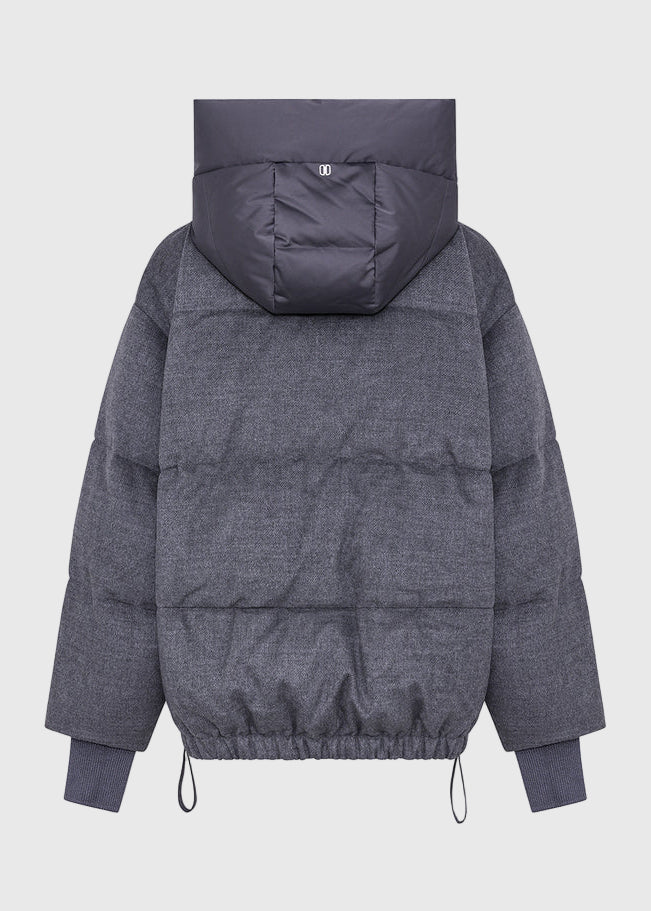 FW25-HEKA-PRATO MESTRE PIUMINO CORTO OVERSIZE IN LANA COLORE GRIGIO TORTORA