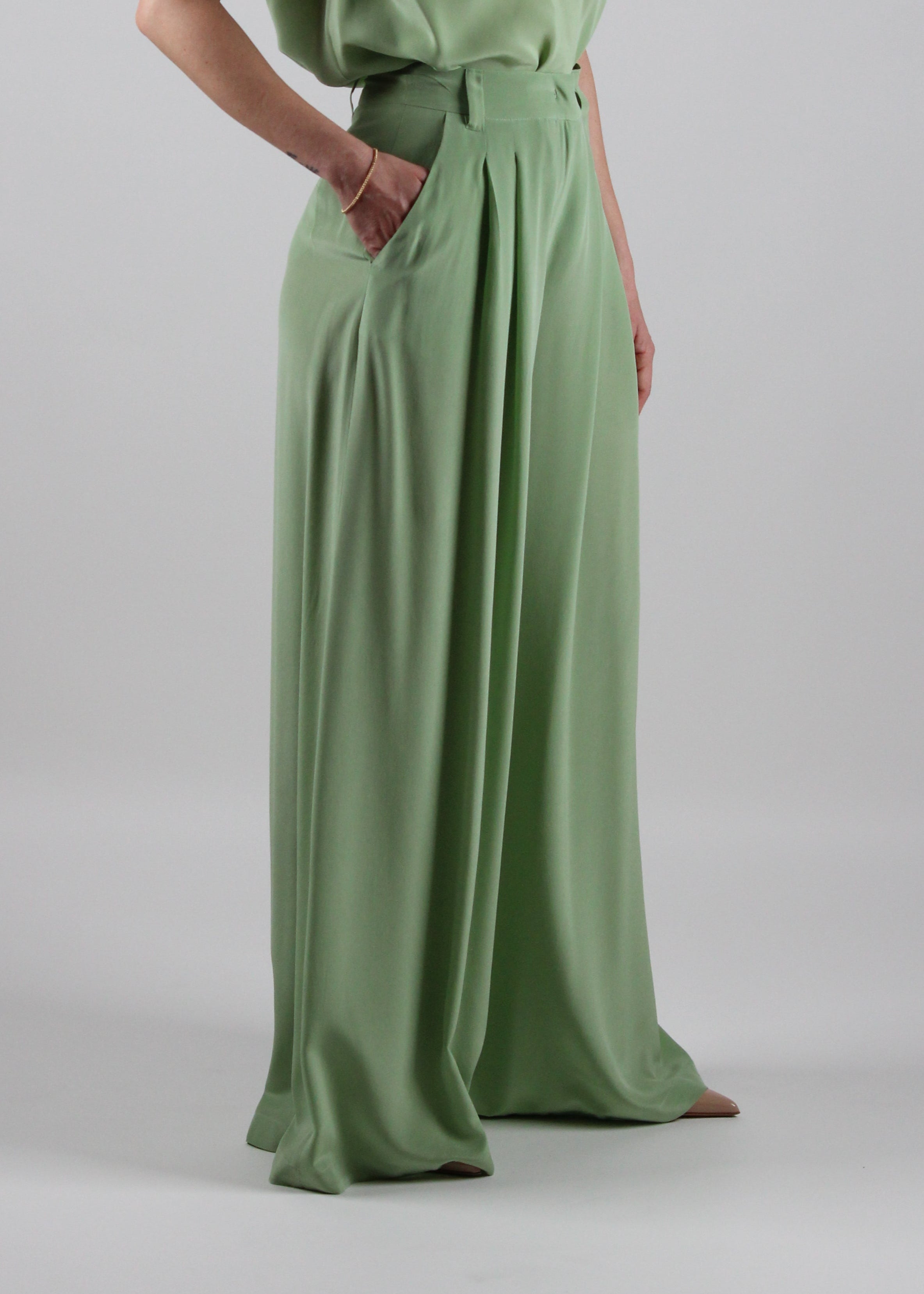 PANTALONE SEDIA IN CREPE DE CHINE DI PURA SETA EDEN