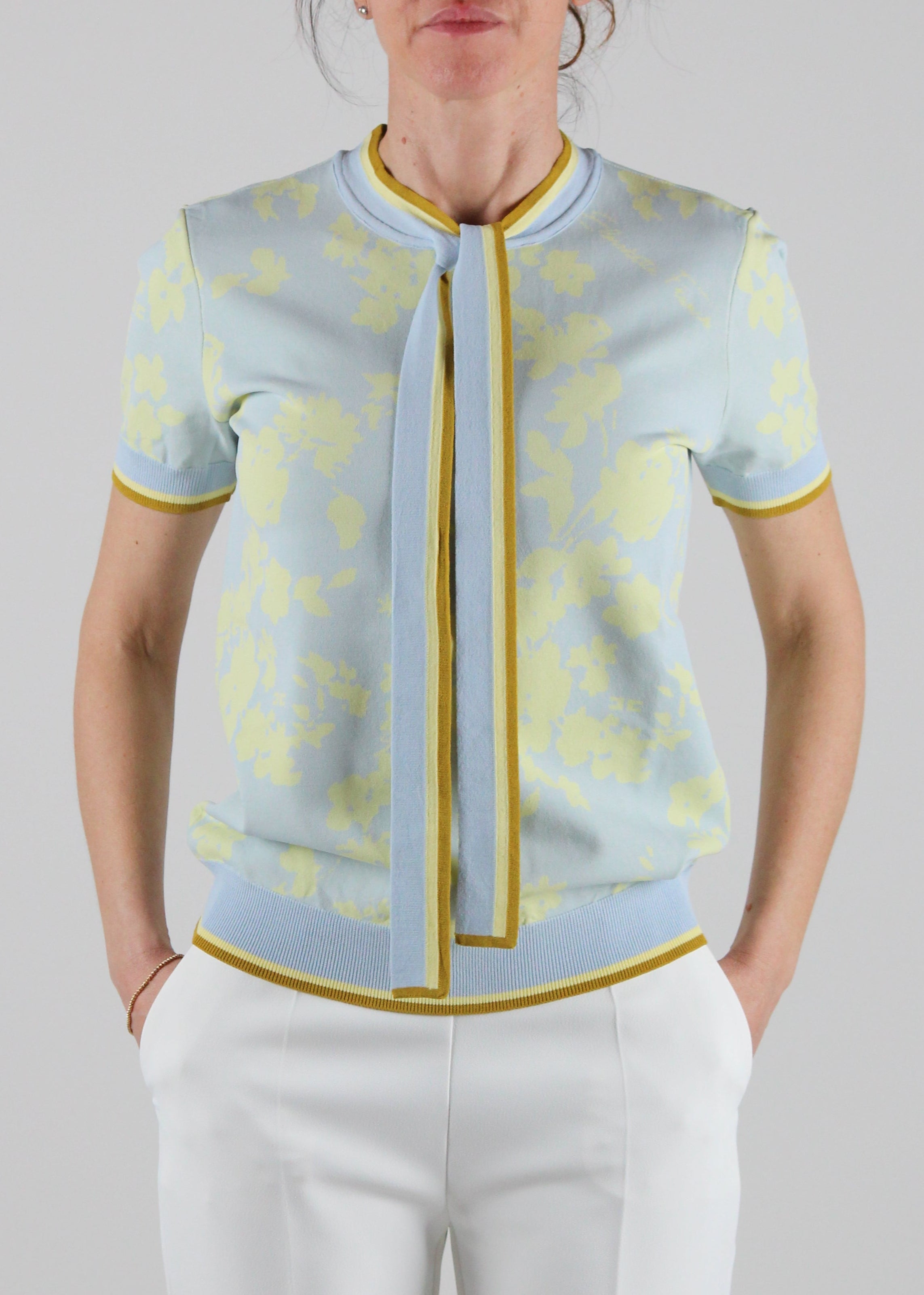 MK45Q51E2 MAGLIA IN JACQUARD FLOREALE COLORE SKY BLUE/LEMONADE