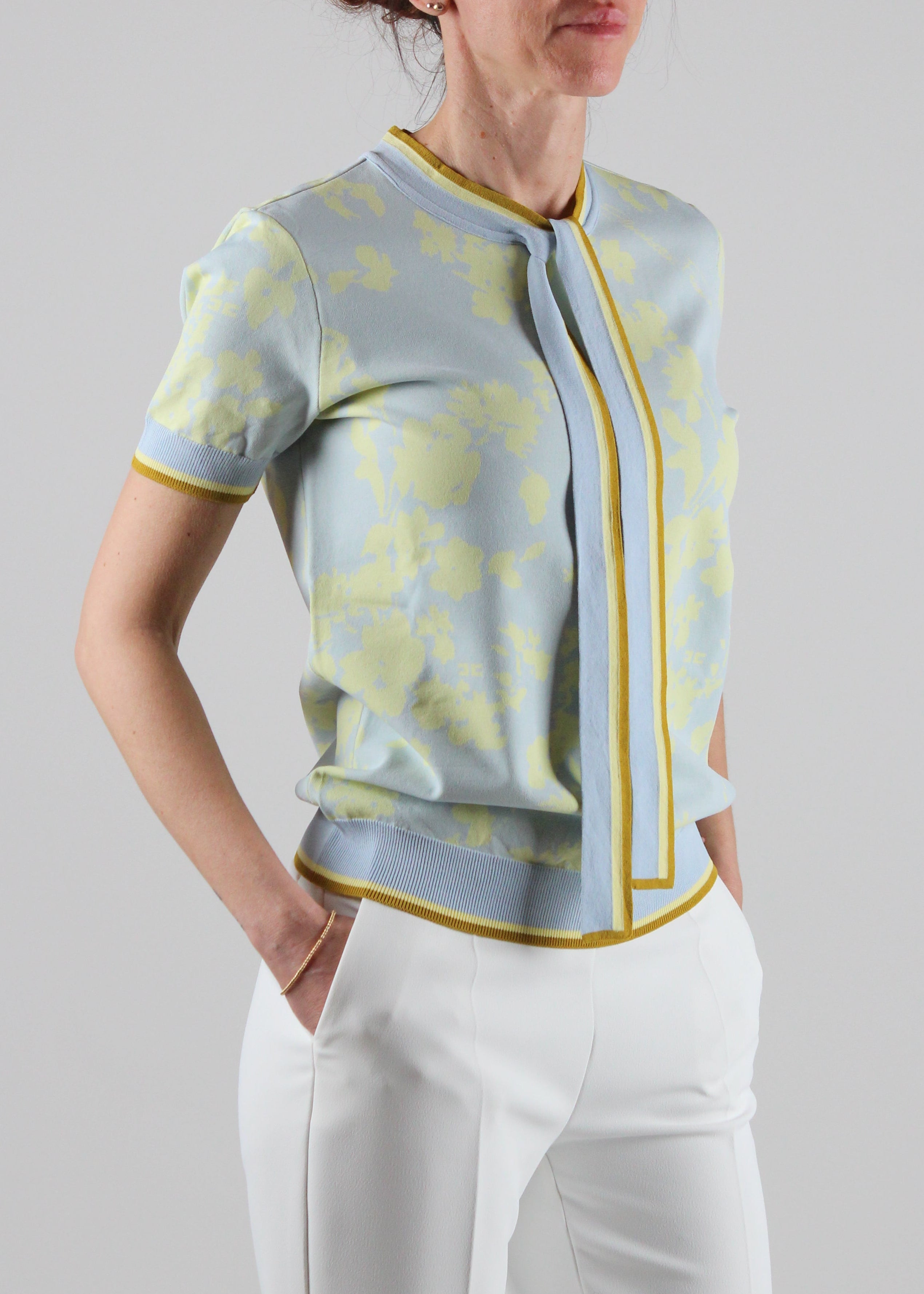 MK45Q51E2 MAGLIA IN JACQUARD FLOREALE COLORE SKY BLUE/LEMONADE