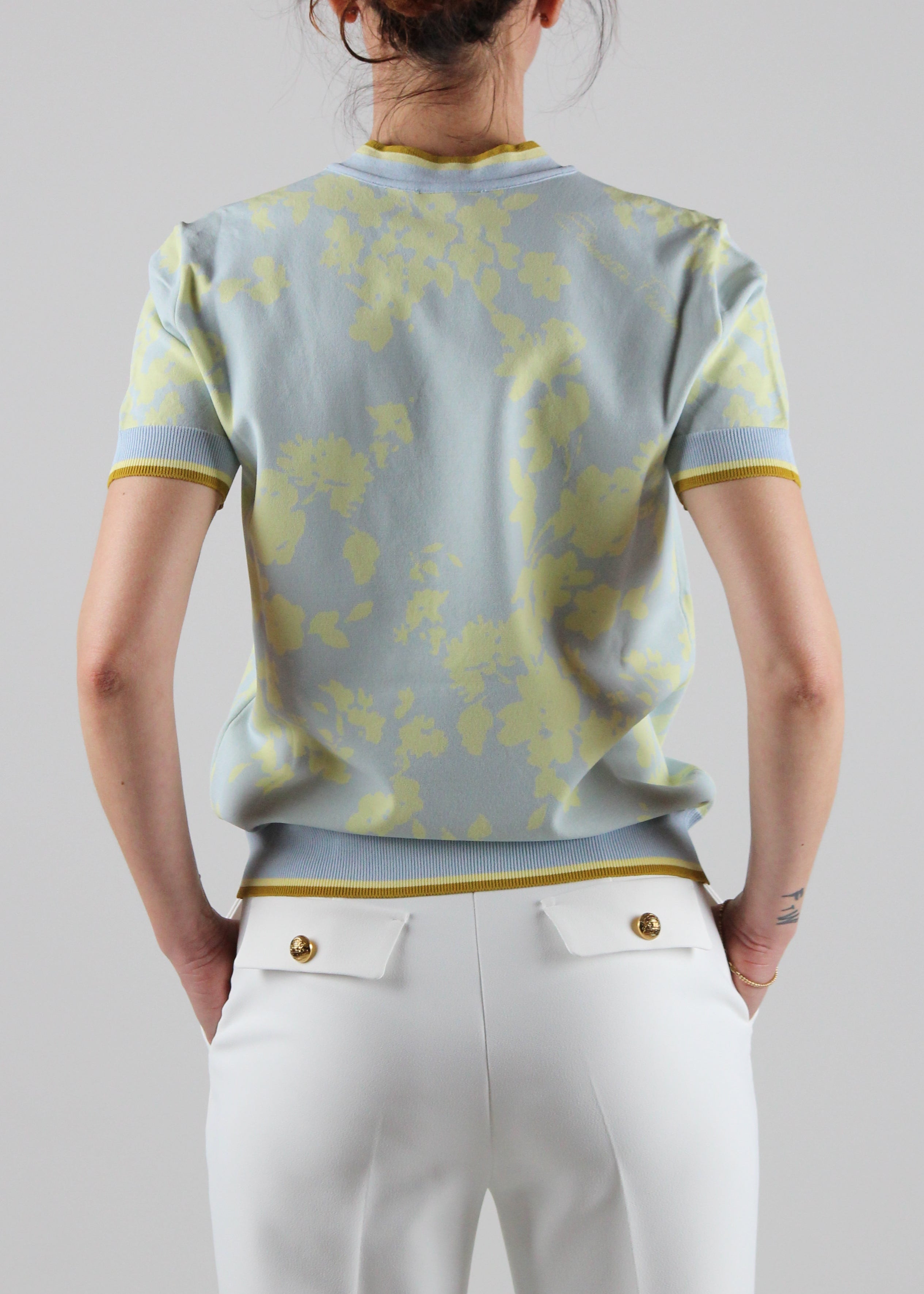 MK45Q51E2 MAGLIA IN JACQUARD FLOREALE COLORE SKY BLUE/LEMONADE