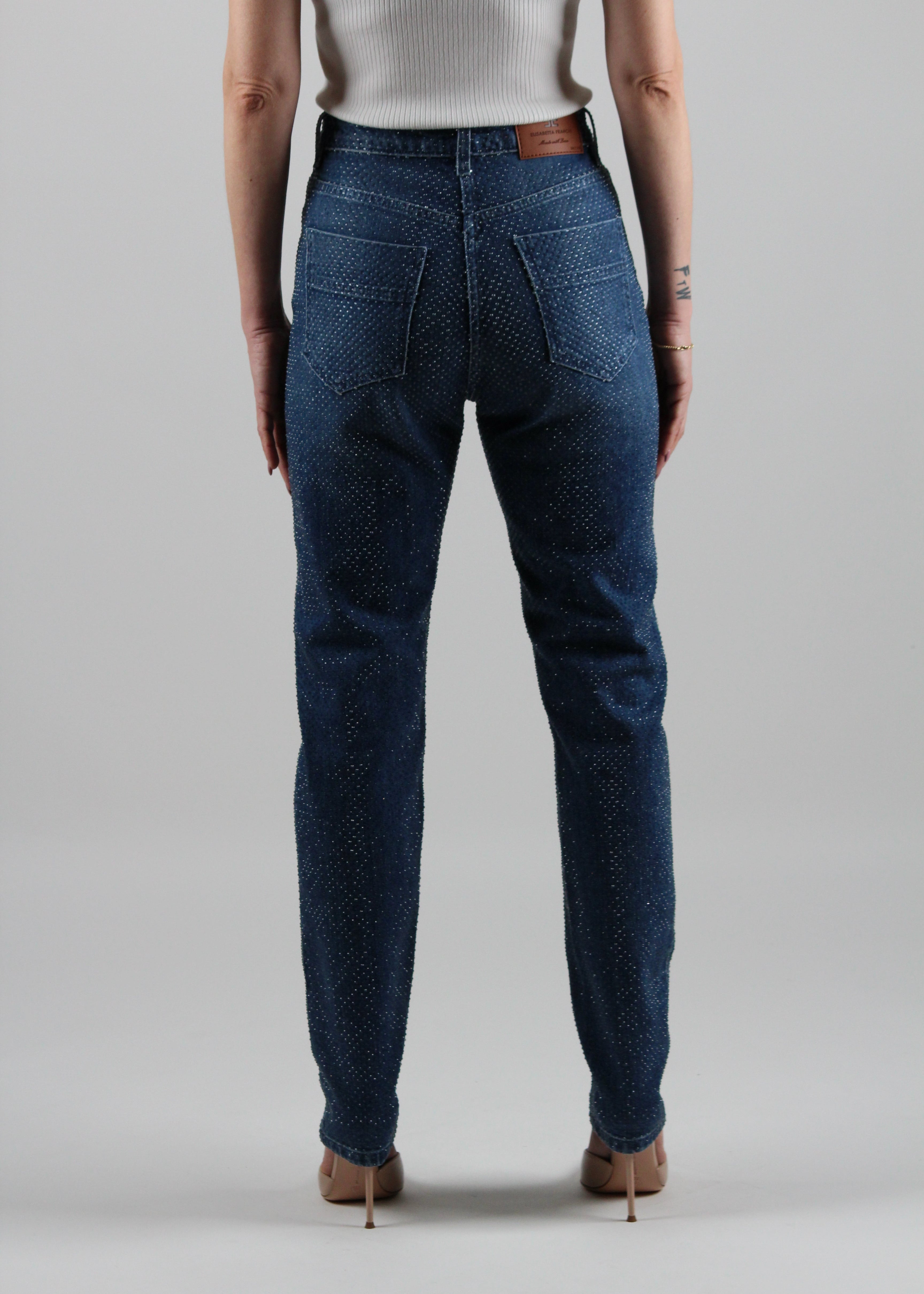 PJ89N51E2 PANTALONI IN DENIM DI COTONE CON STRASS COLORE BLUE DENIM
