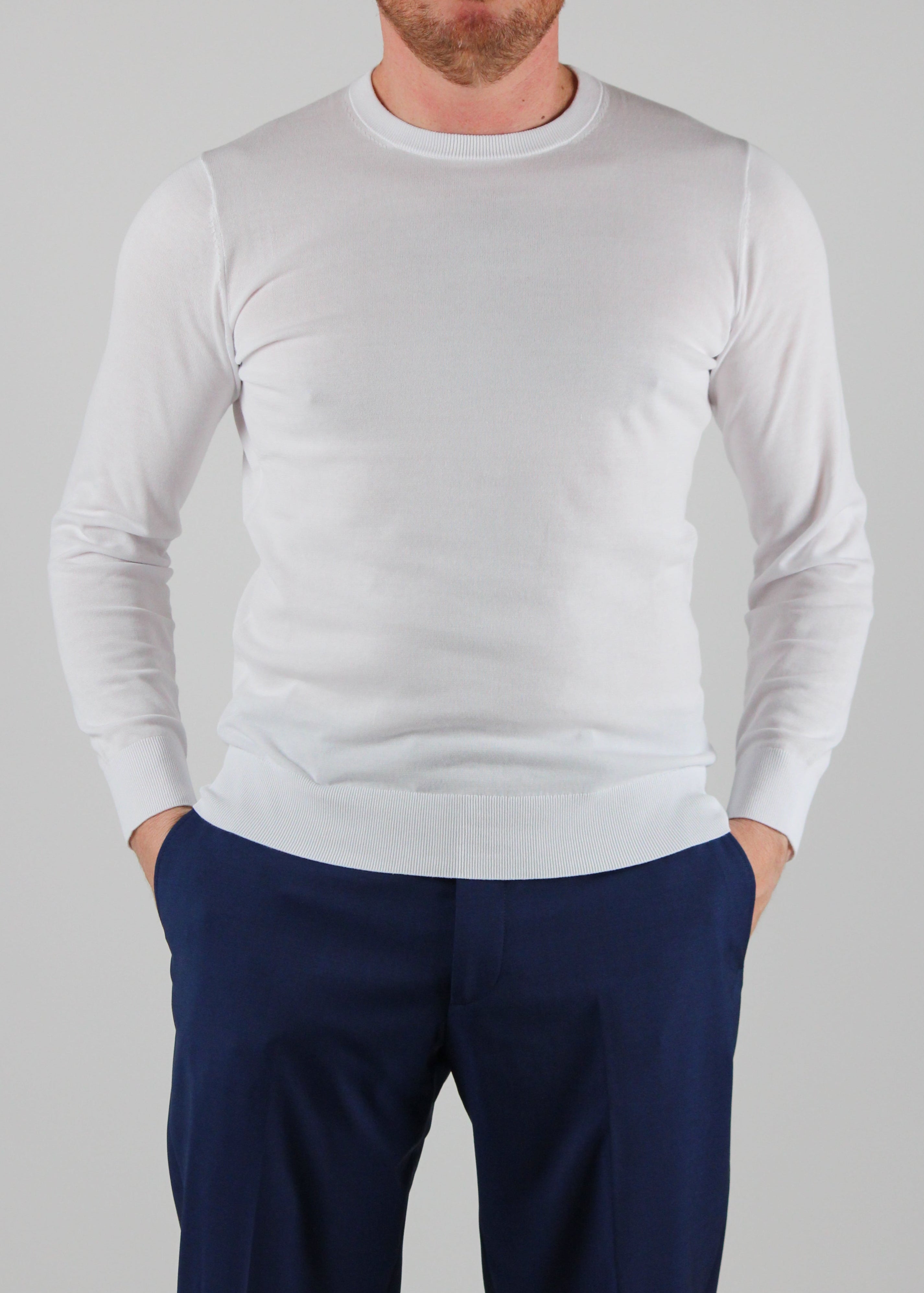 SS25-1034-01-01 MAGLIA GIROCOLLO RASATO IN COTONE COLORE 01 BIANCO