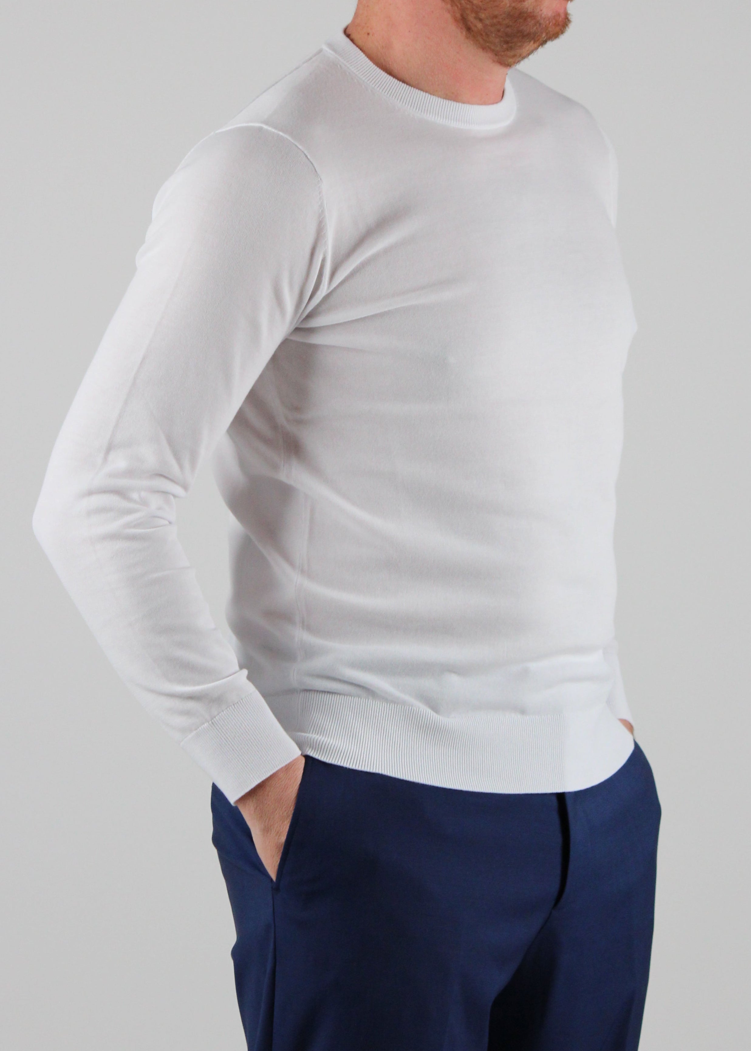 SS25-1034-01-01 MAGLIA GIROCOLLO RASATO IN COTONE COLORE 01 BIANCO