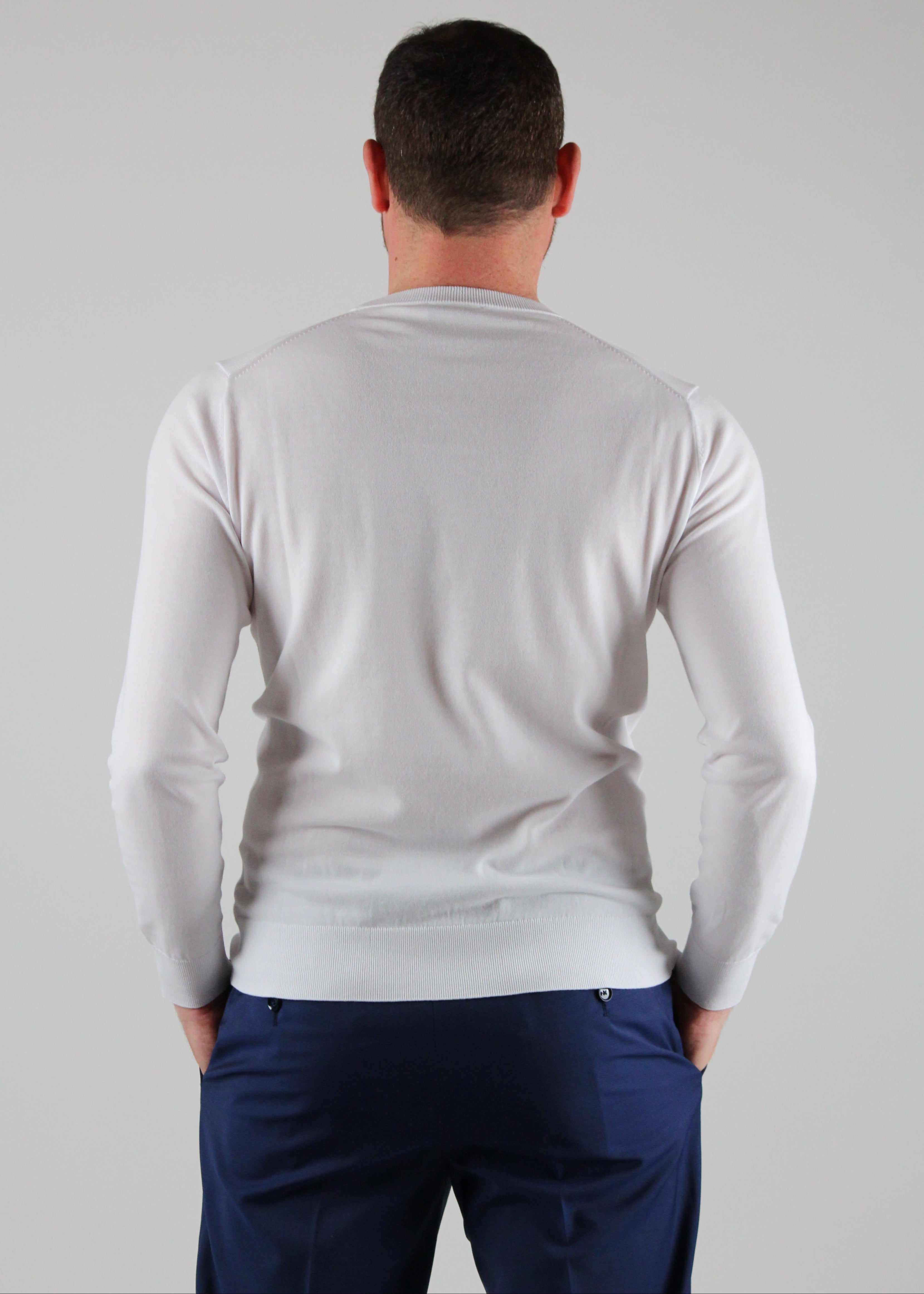 SS25-1034-01-01 MAGLIA GIROCOLLO RASATO IN COTONE COLORE 01 BIANCO