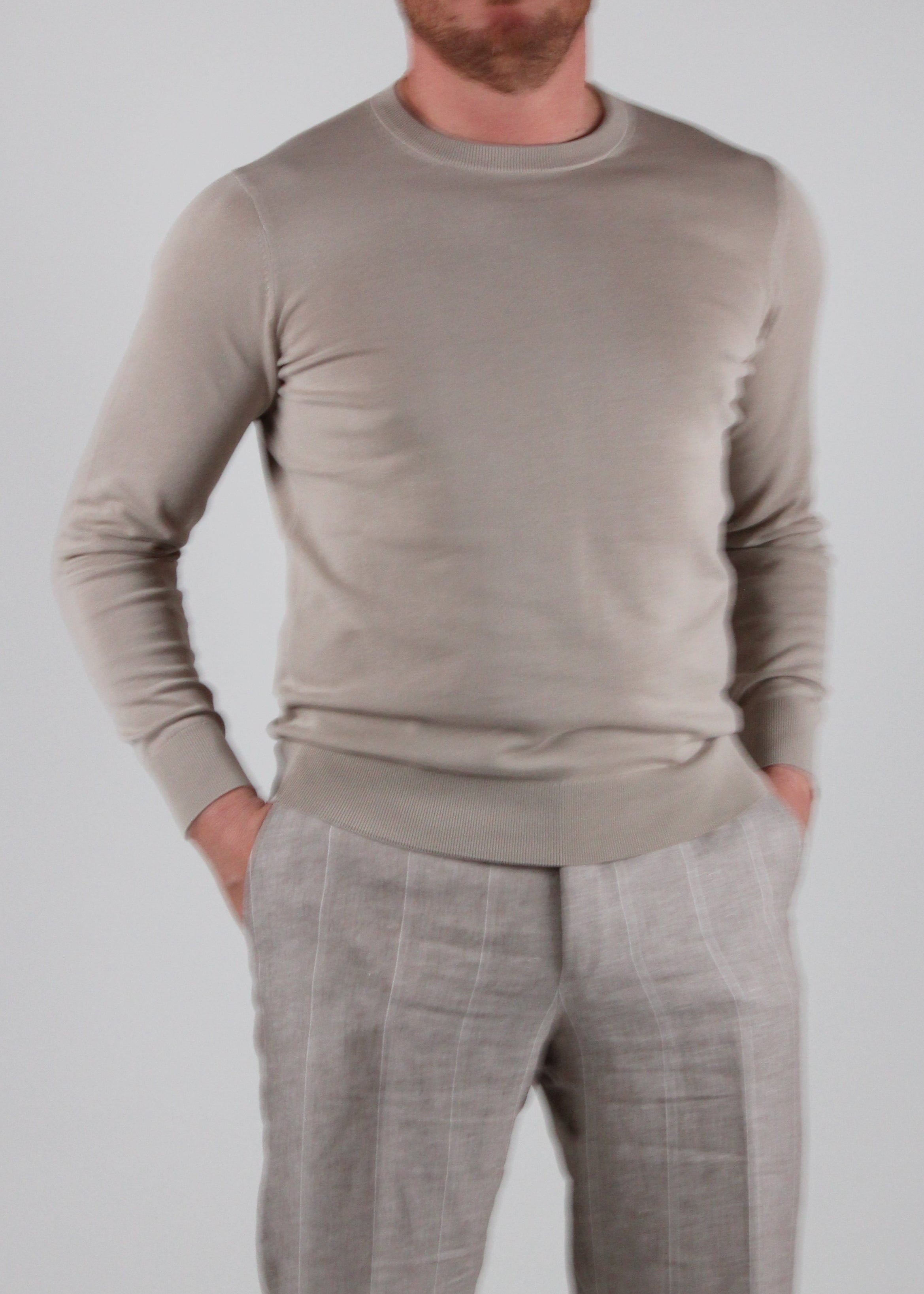 SS25-1034-01-182 MAGLIA GIROCOLLO RASATO IN COTONE COLORE 182 CREMA