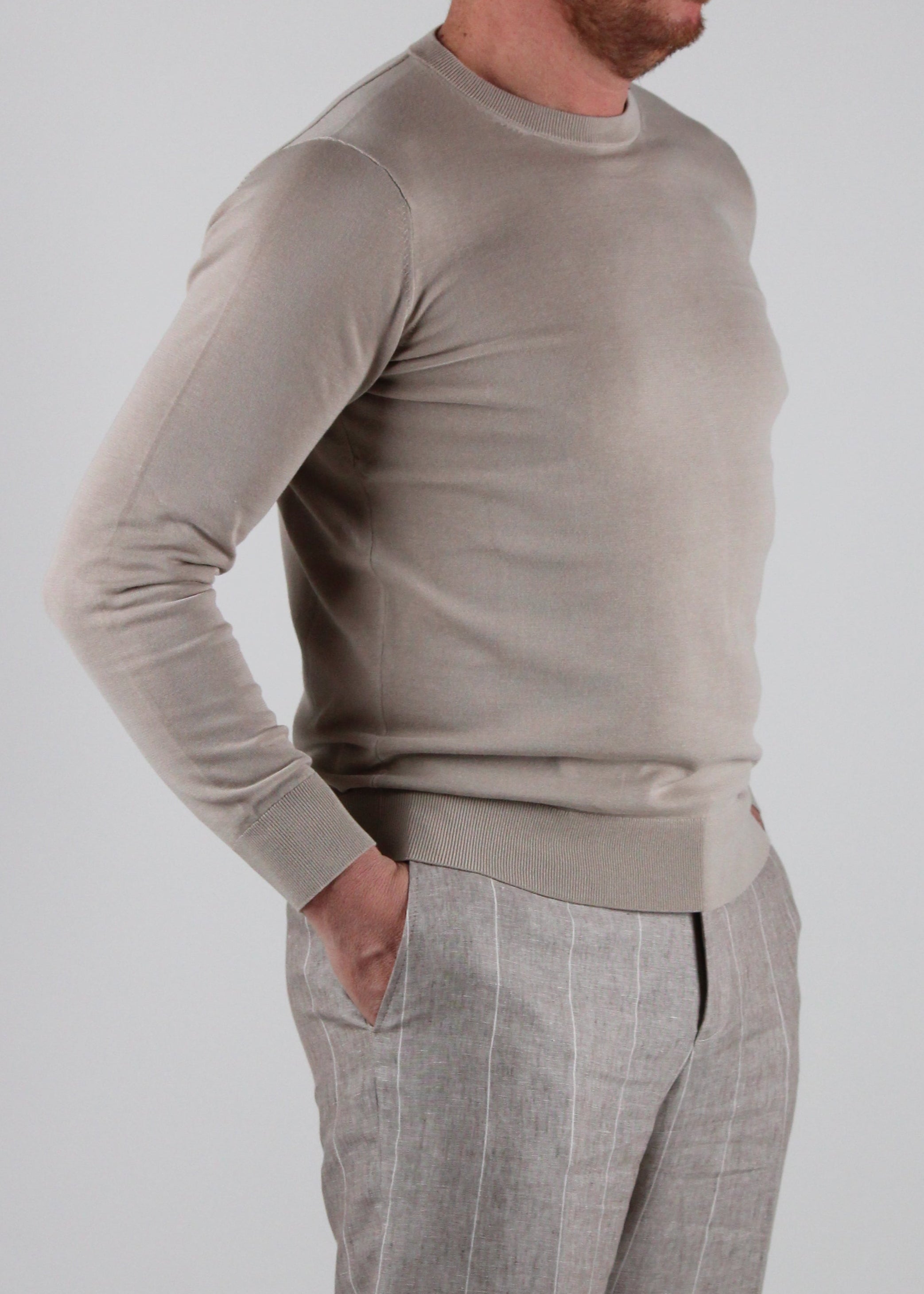 SS25-1034-01-182 MAGLIA GIROCOLLO RASATO IN COTONE COLORE 182 CREMA