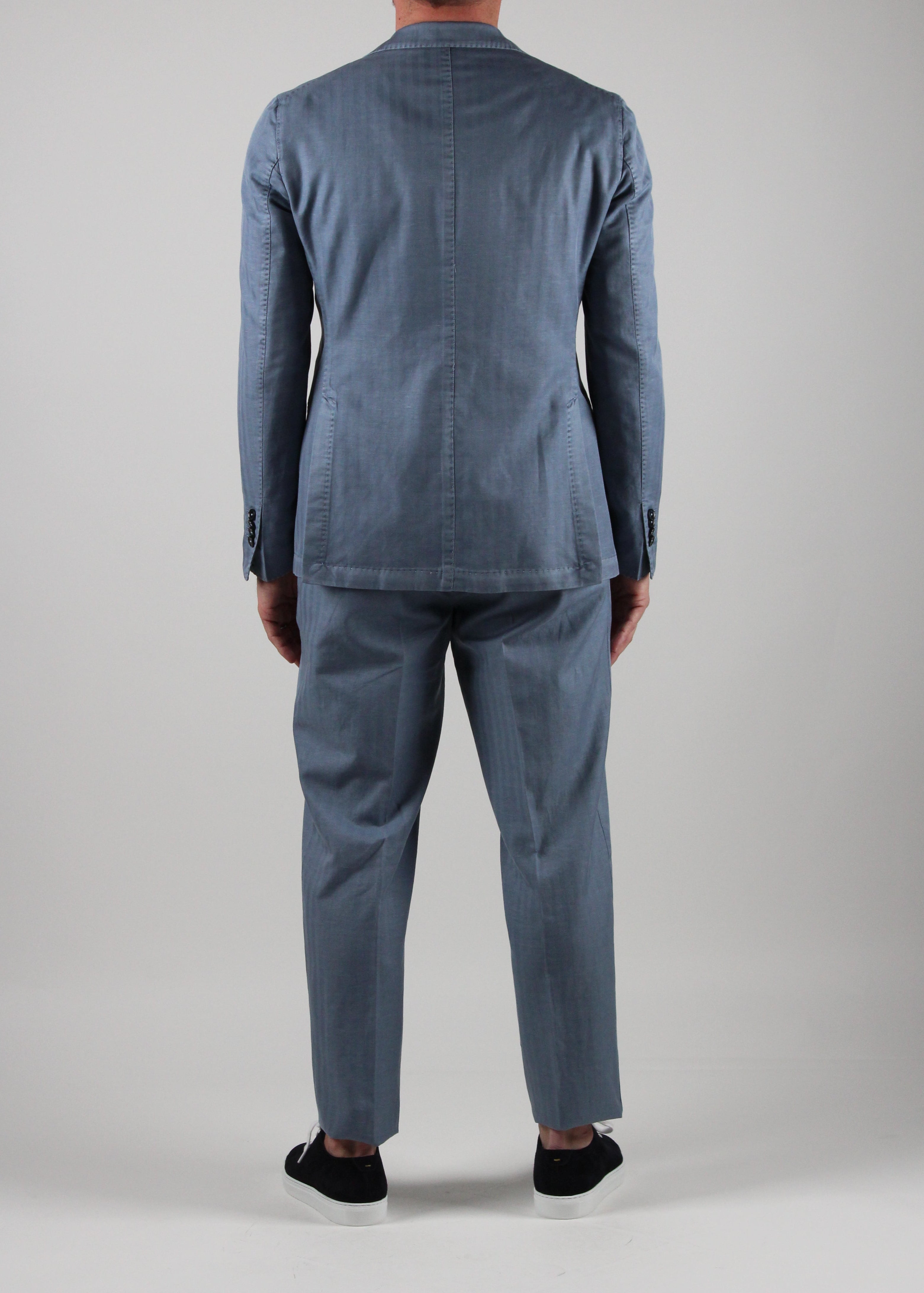 SS25 3850-S-55033/06 ABITO UOMO MONOPETTO IN COTONE E LINO COLORE AZZURRO POLVERE