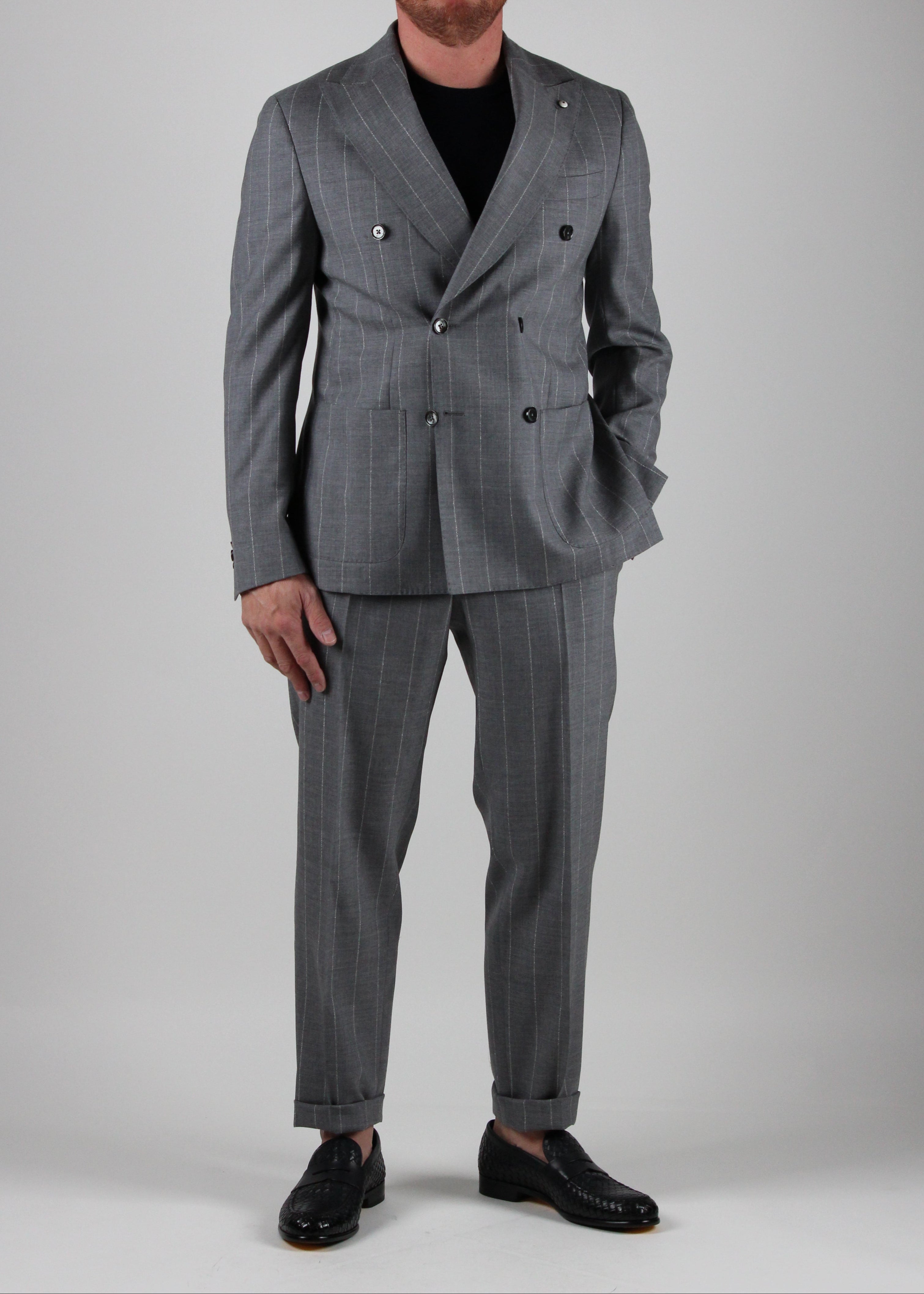 3686-S-53437/02. ABITO UOMO DOPPIOPETTO IN FRESCO DI LANA COLORE GRIGIO SCURO