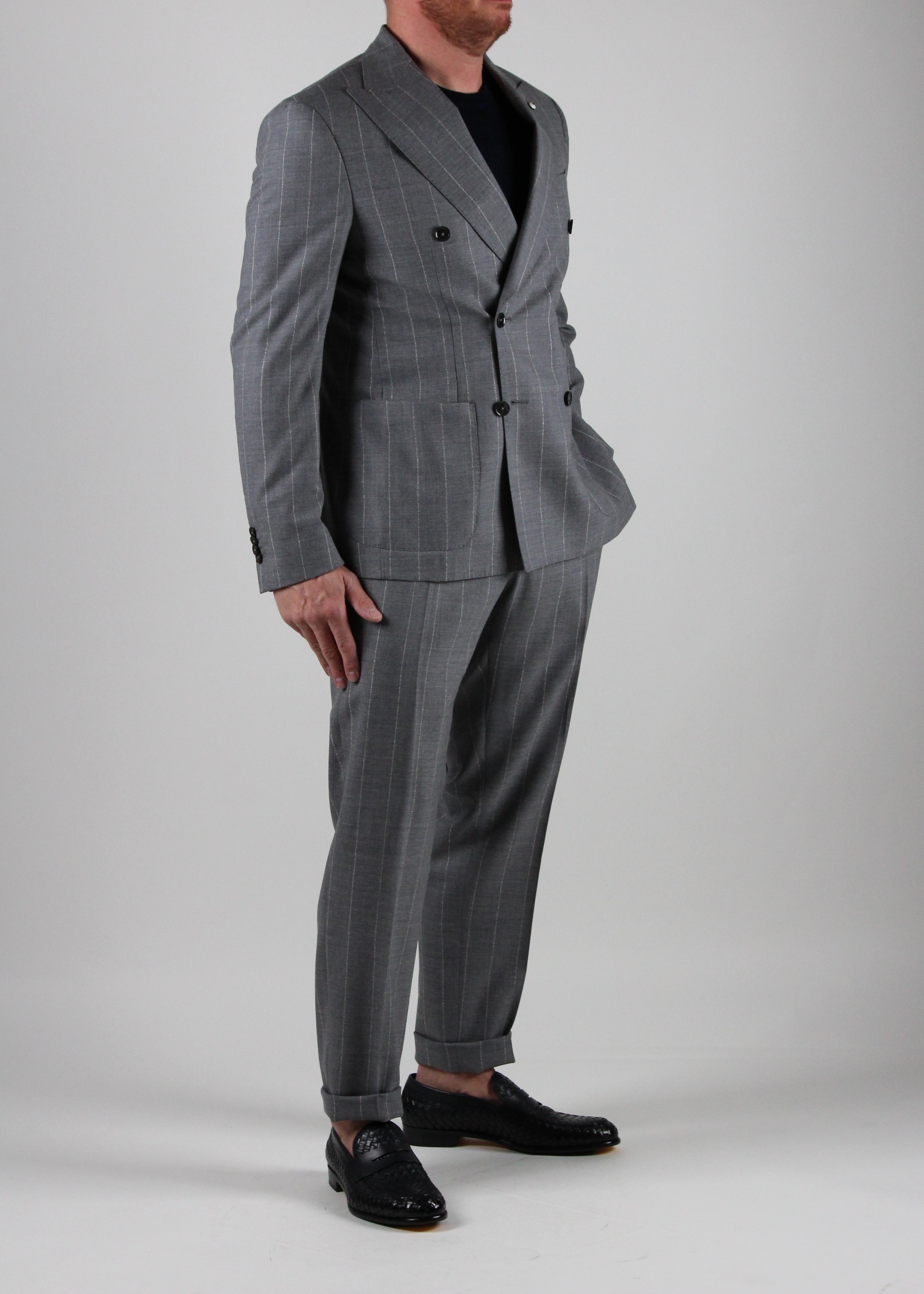 3686-S-53437/02. ABITO UOMO DOPPIOPETTO IN FRESCO DI LANA COLORE GRIGIO SCURO