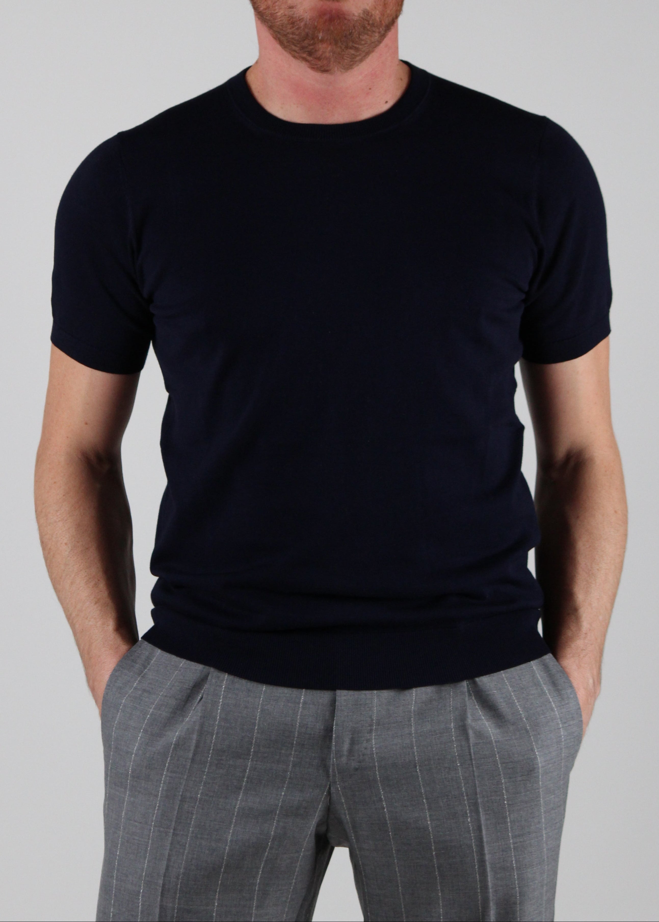 SS25-1034-21-38 MAGLIA GIROCOLLO MANICA CORTA IN COTONE COLORE 38 BLU