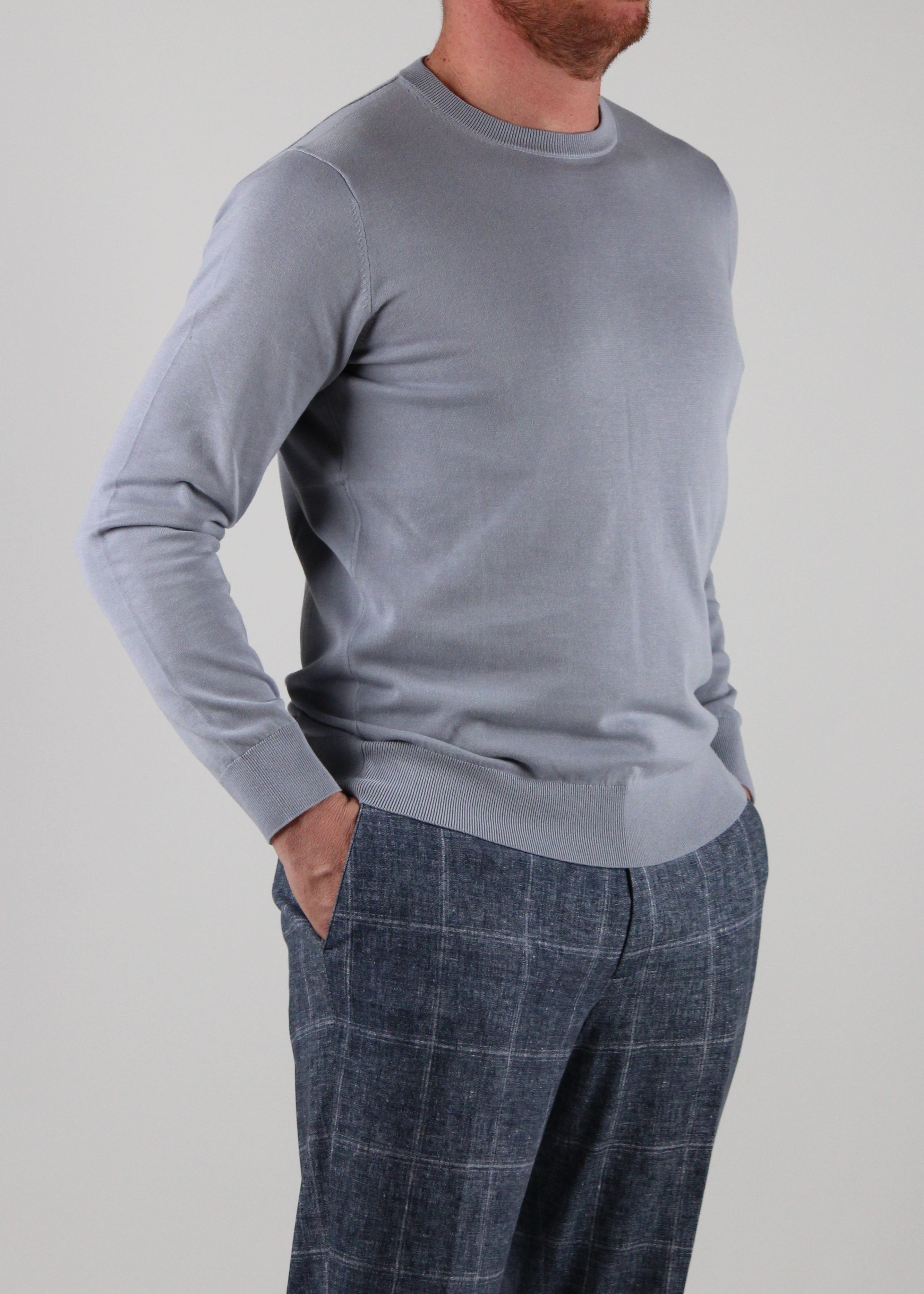 SS25-1034-01-214 MAGLIA GIROCOLLO RASATO IN COTONE COLORE 214 POLVERE