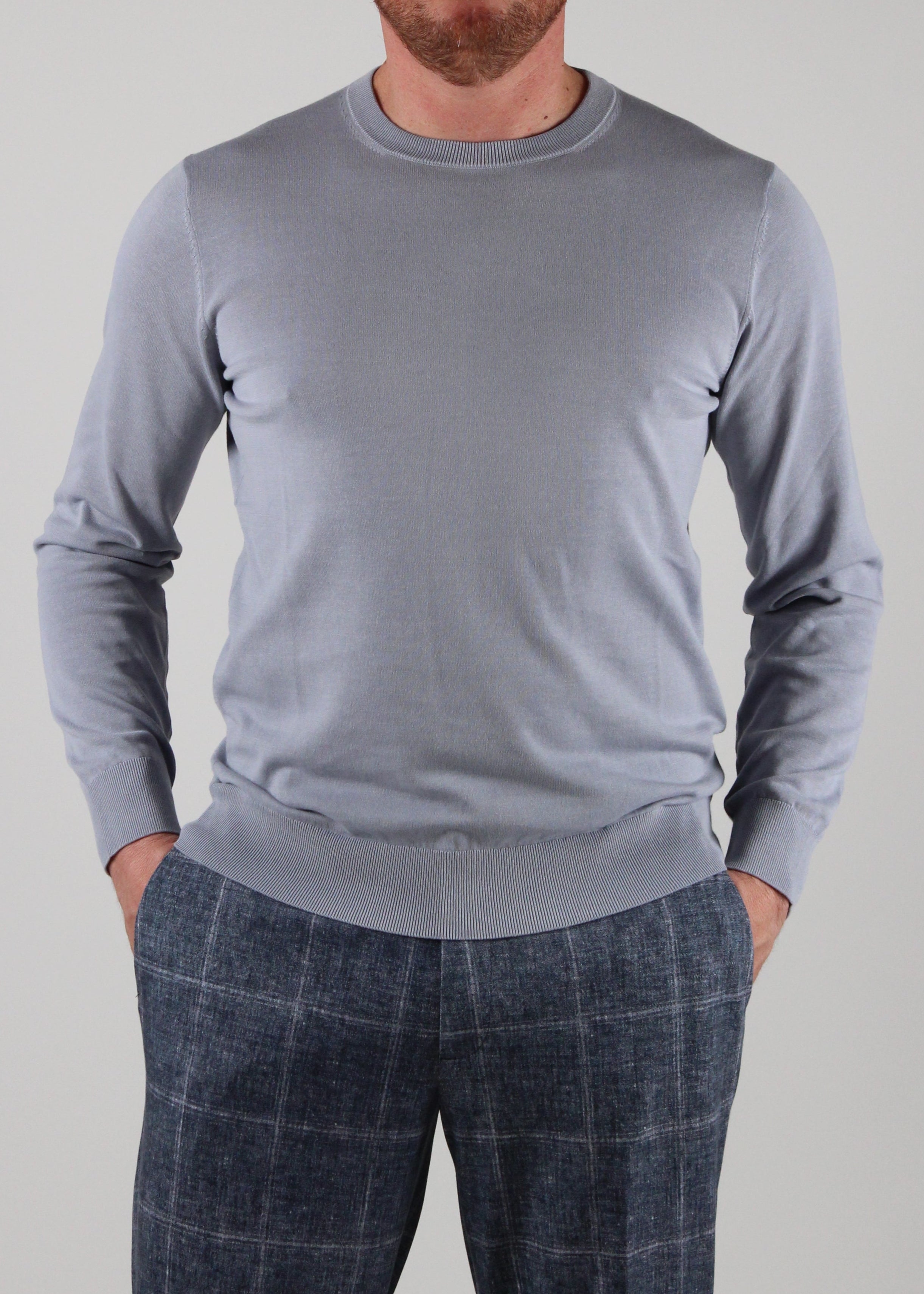 SS25-1034-01-214 MAGLIA GIROCOLLO RASATO IN COTONE COLORE 214 POLVERE