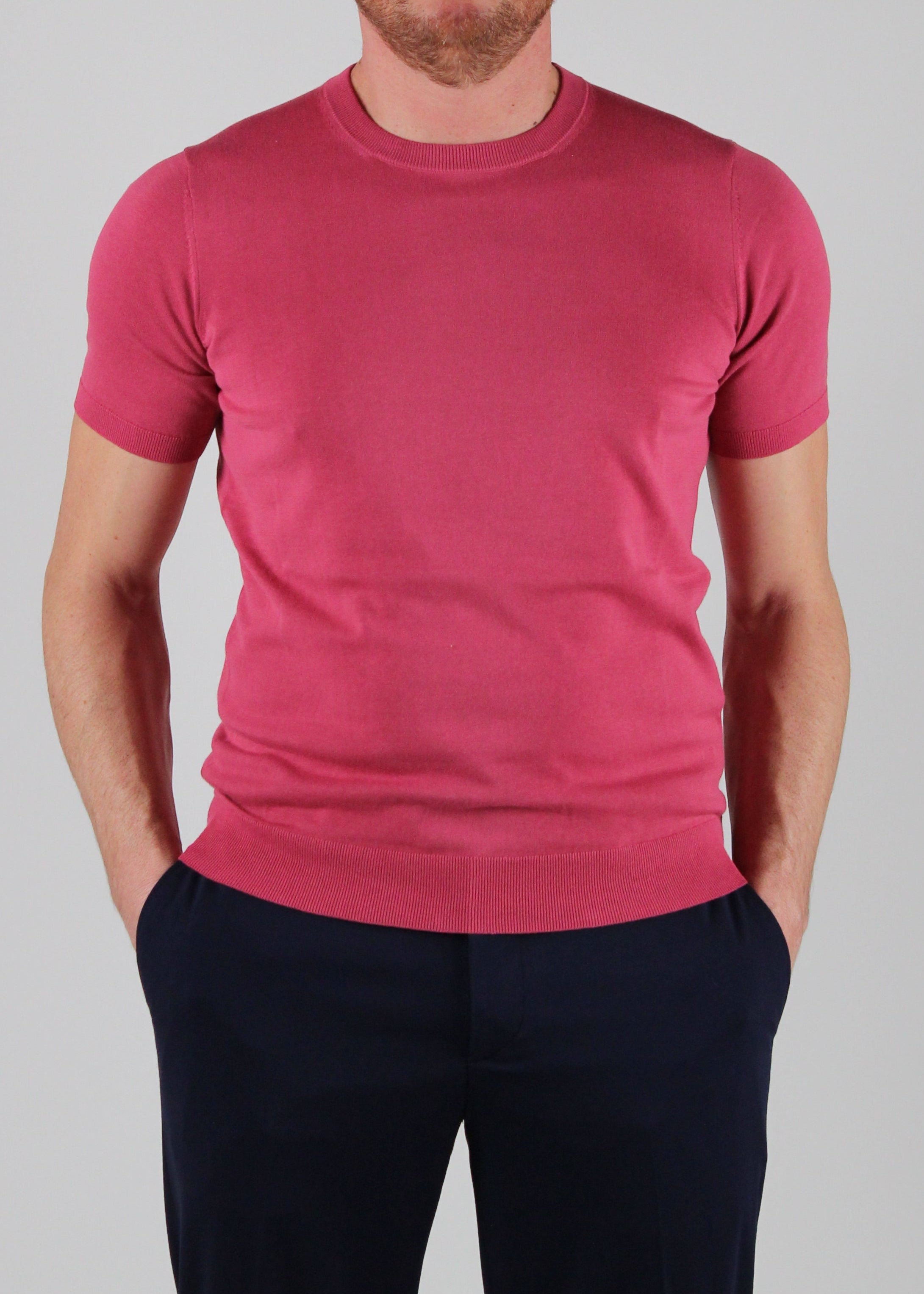 SS25-1034-21-41 MAGLIA GIROCOLLO MANICA CORTA IN COTONE COLORE 41 FRAGOLA
