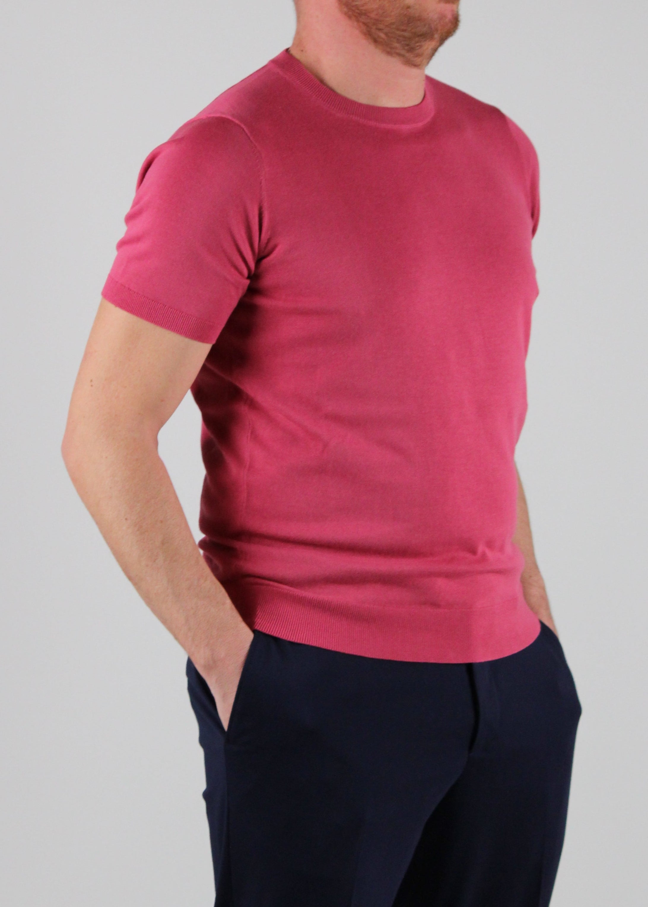 SS25-1034-21-41 MAGLIA GIROCOLLO MANICA CORTA IN COTONE COLORE 41 FRAGOLA