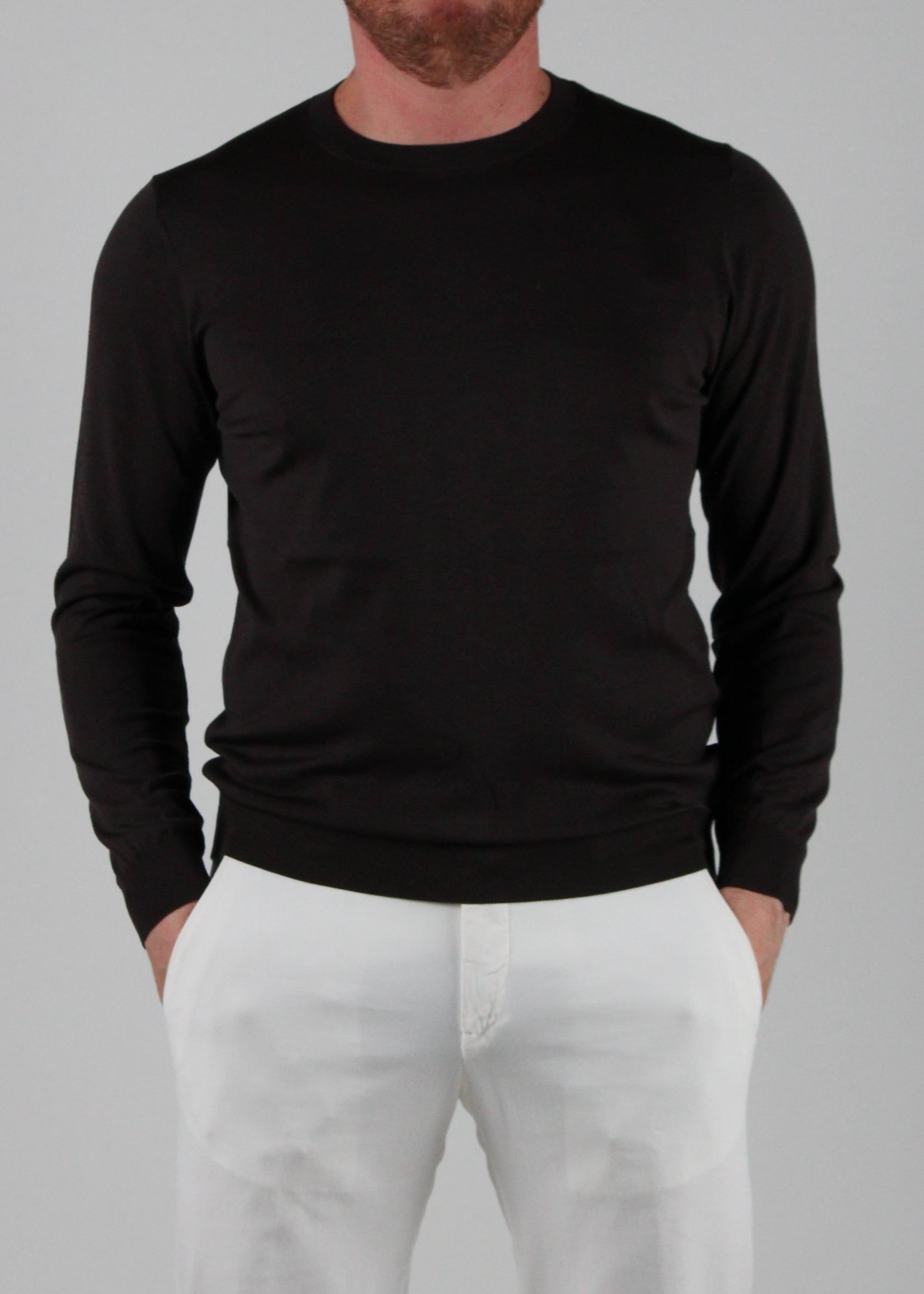 SS25-1004-01-170 MAGLIA GIROCOLLO RASATO IN SETA E COTONE COLORE 170 EBANO