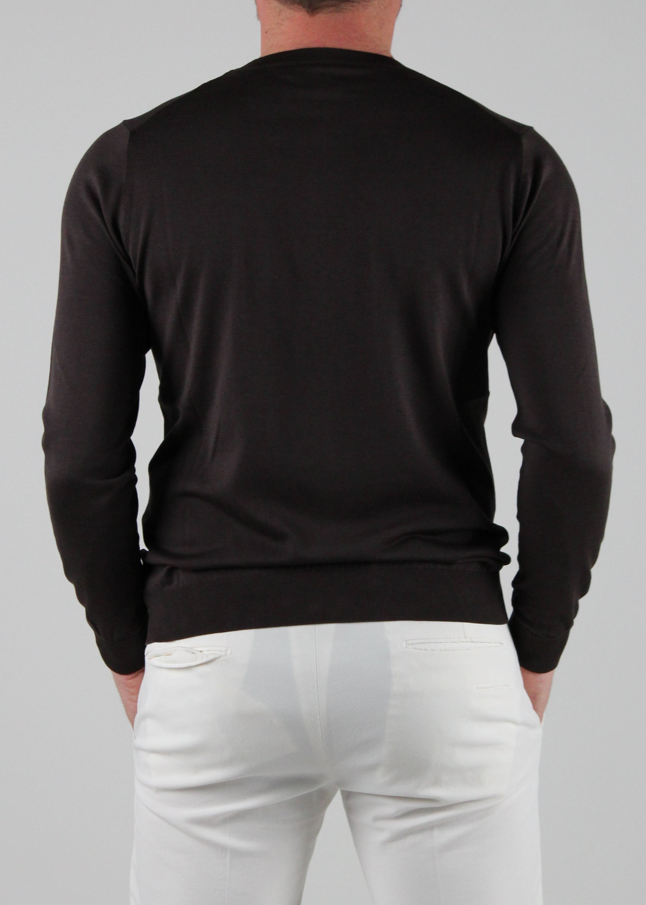SS25-1004-01-170 MAGLIA GIROCOLLO RASATO IN SETA E COTONE COLORE 170 EBANO
